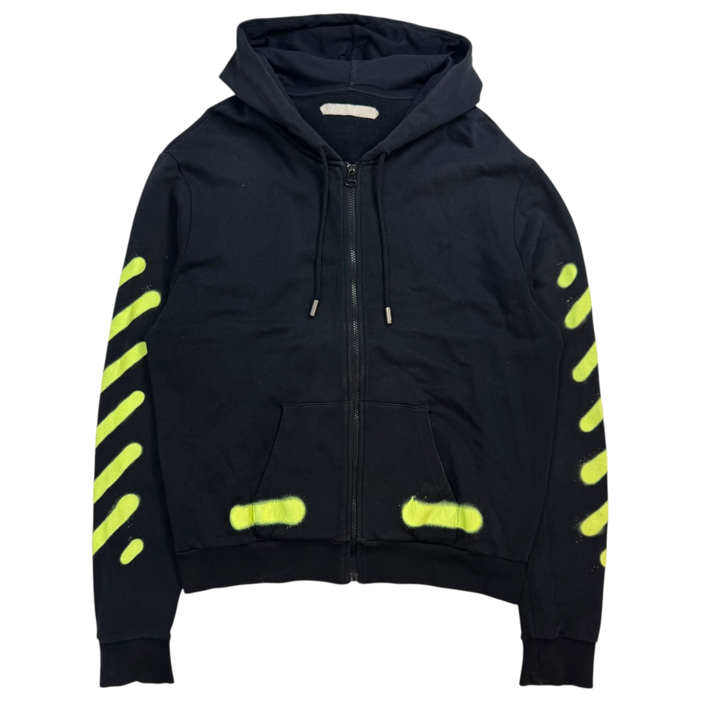 Off-White Diagonal Spray Green Zip Up Hoodie Black