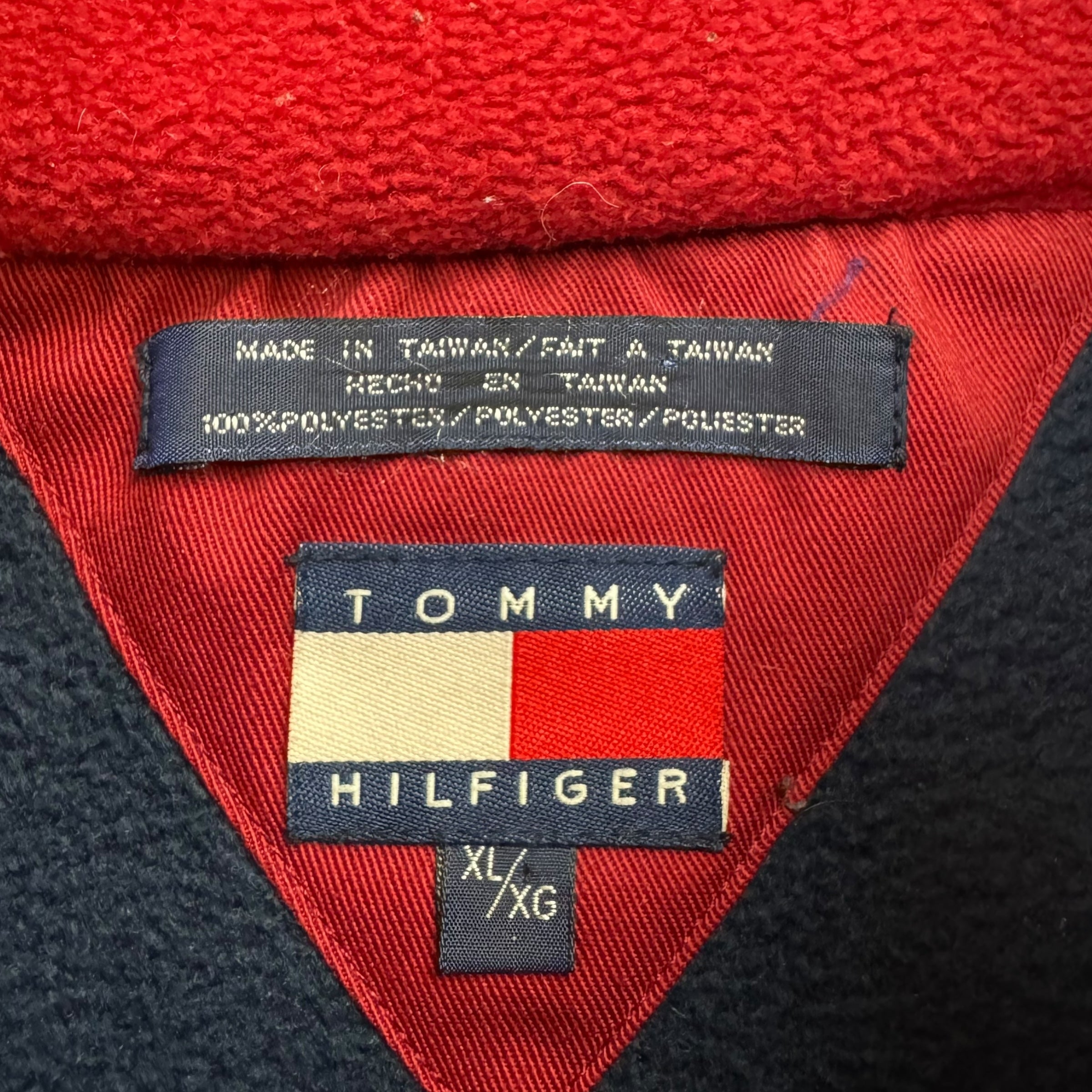 Vintage Tommy Hilfiger Quarter Zip Thermal Fleece Navy Blue Red