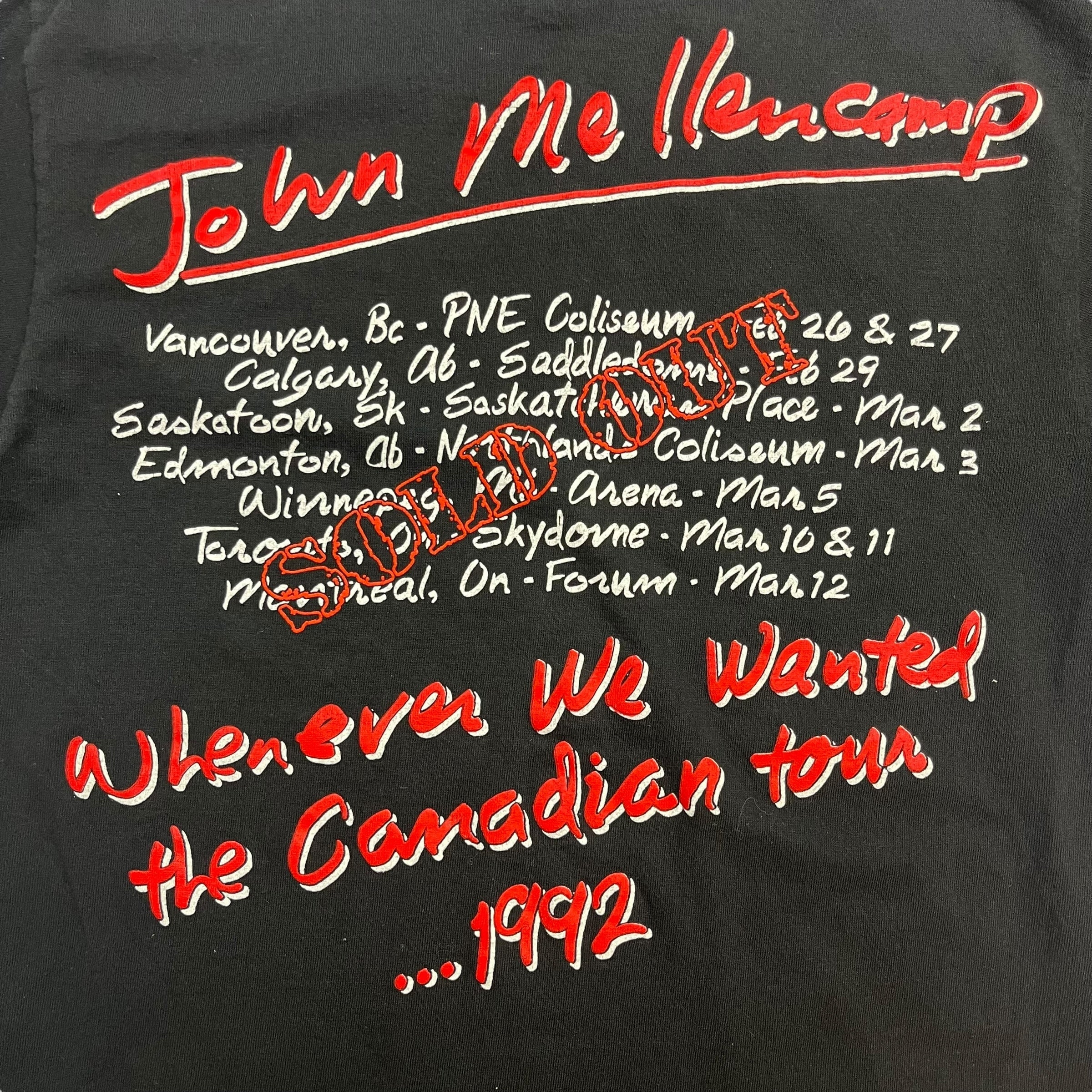 1992 John Mellencamp Canada Tour Tee Black