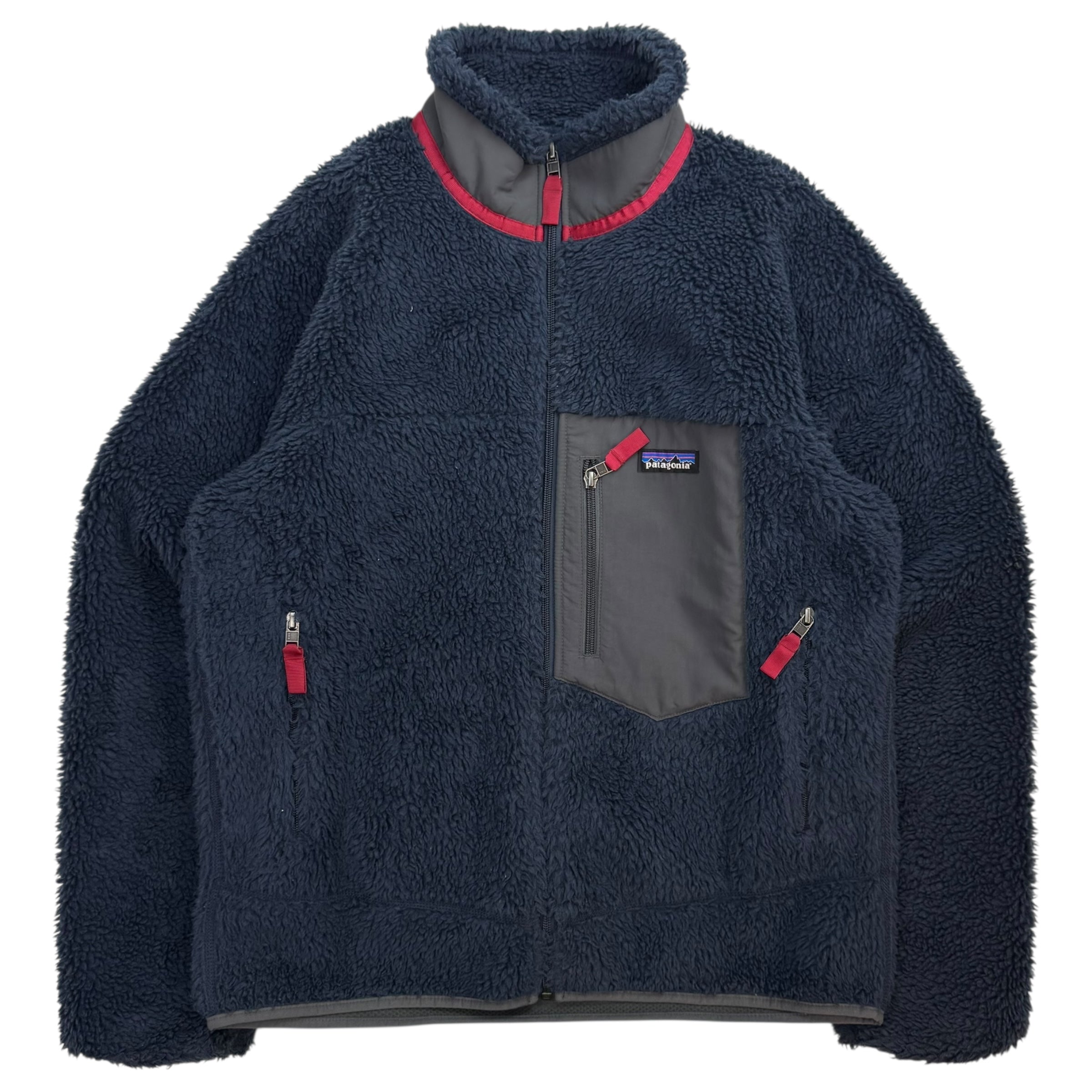 Vintage Patagonia Polar Fleece Zip Up Jacket Navy Blue Red