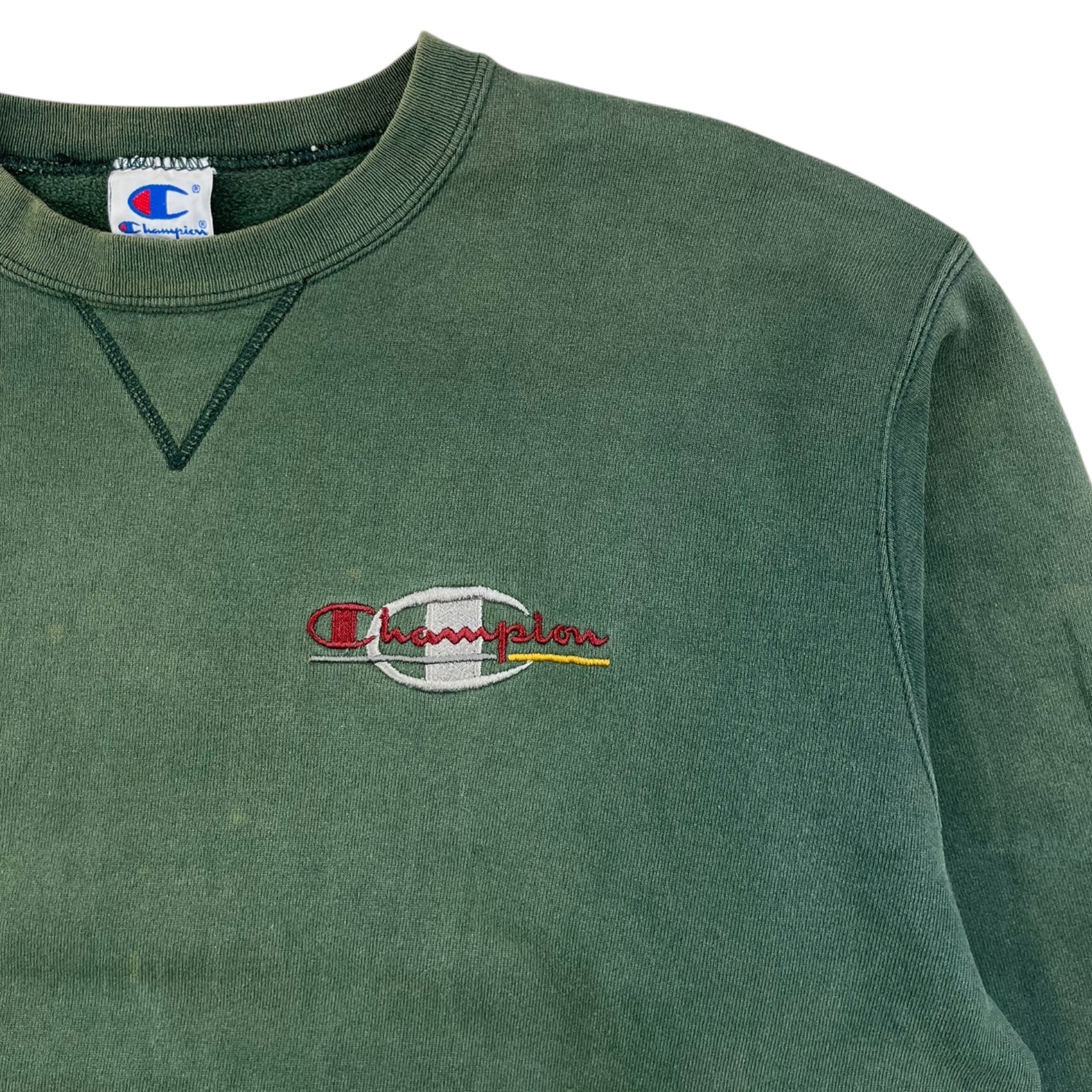 Vintage Champion Big Logo faded Green Sweatshirt