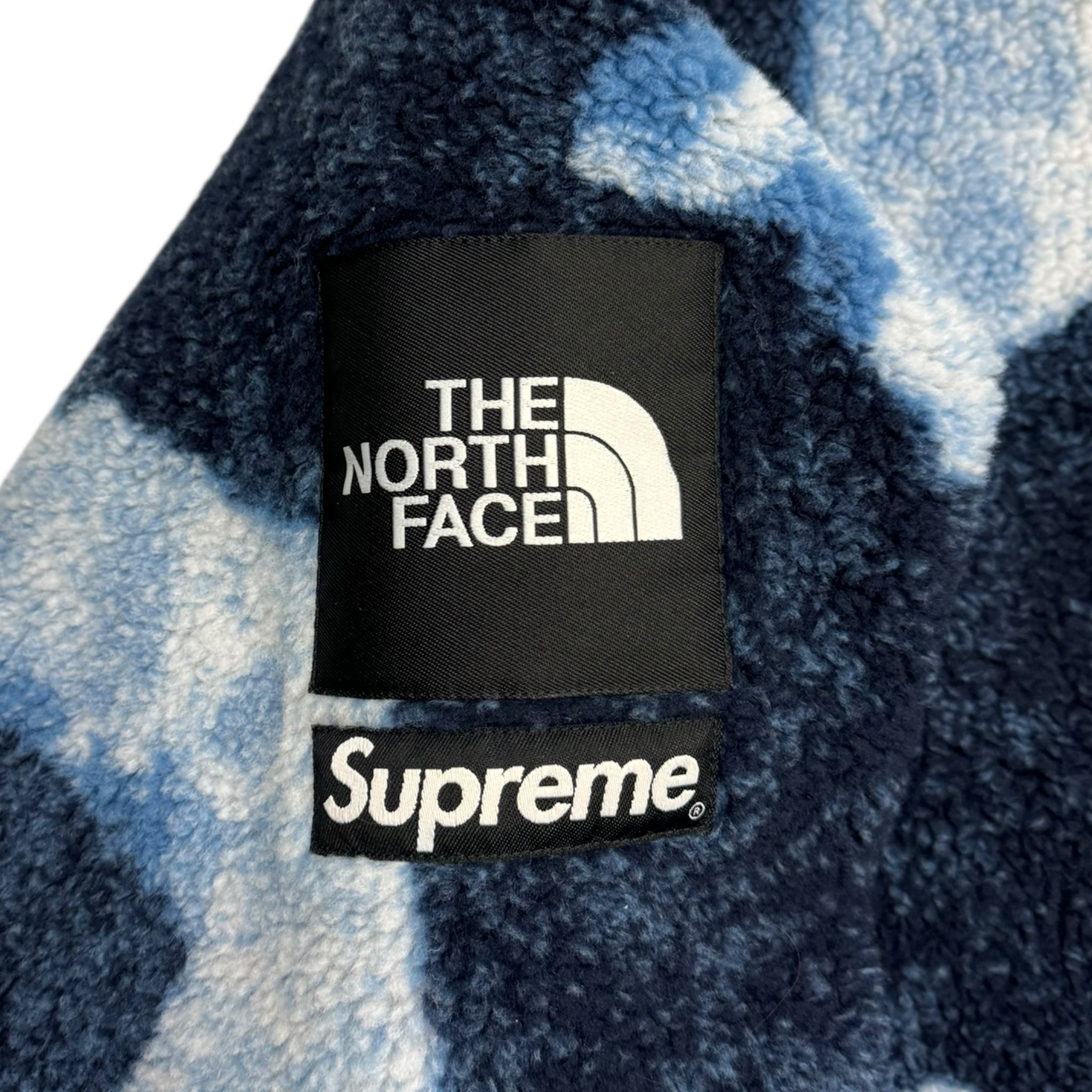 Supreme The North Face Bleached Denim Print Fleece Jacket Indigo