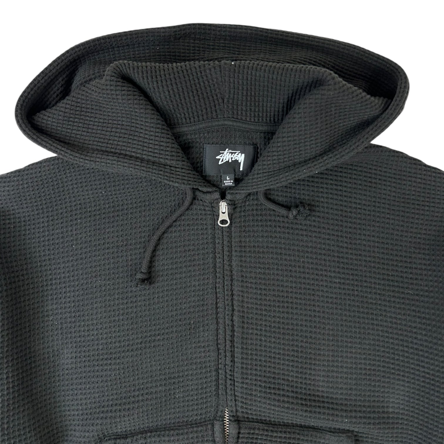 Stussy Double Layer Waffle Zip Up Hoodie Black