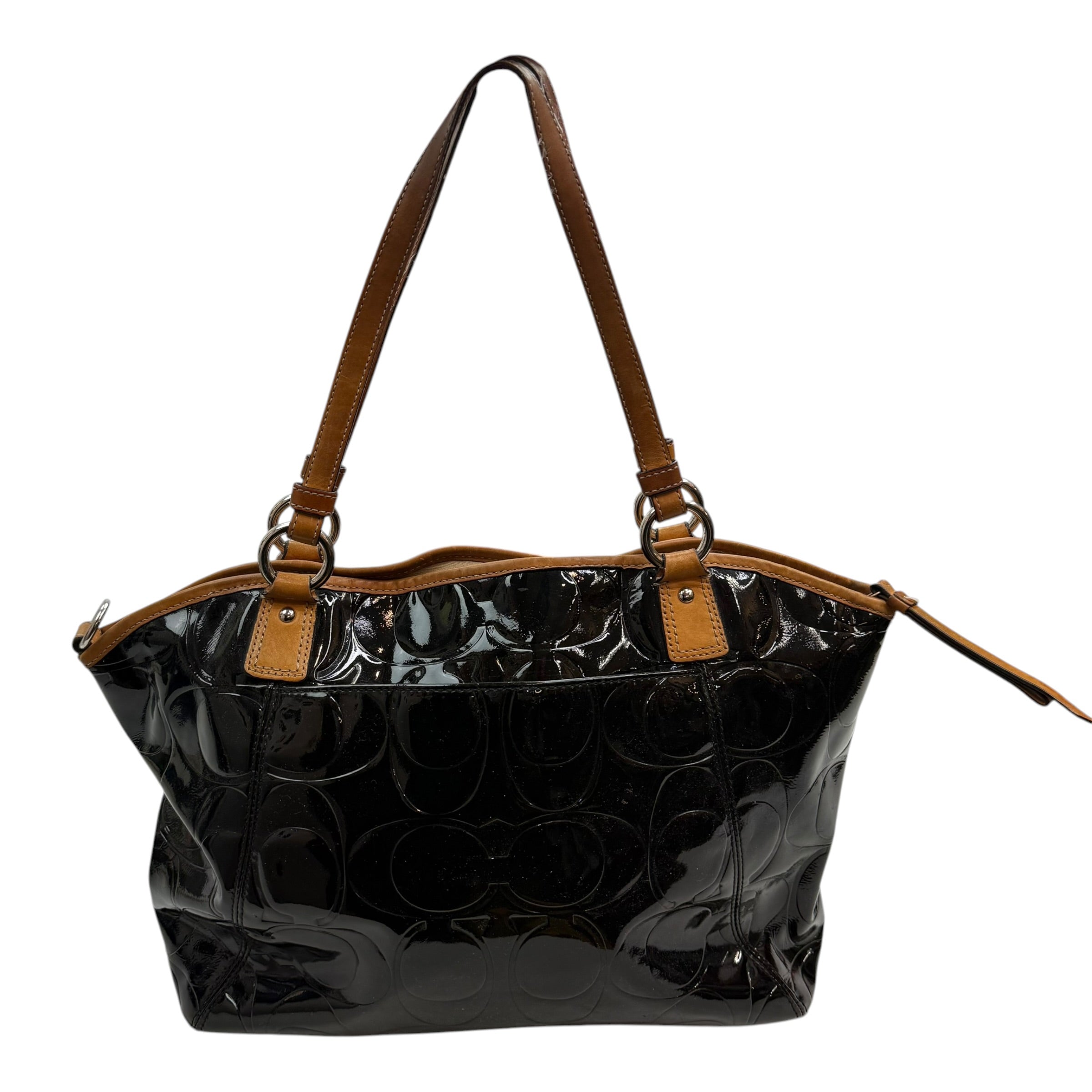 (W) Vintage Coach Peyton Embossed Signature Patent Leather Tote Bag