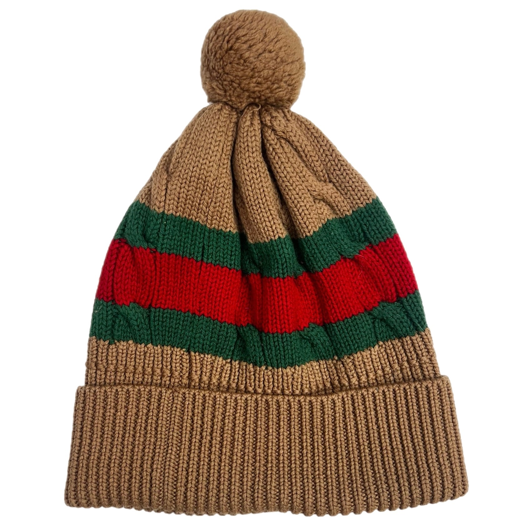 Gucci Webb Patern Knit Beanie Brown/Red/Green