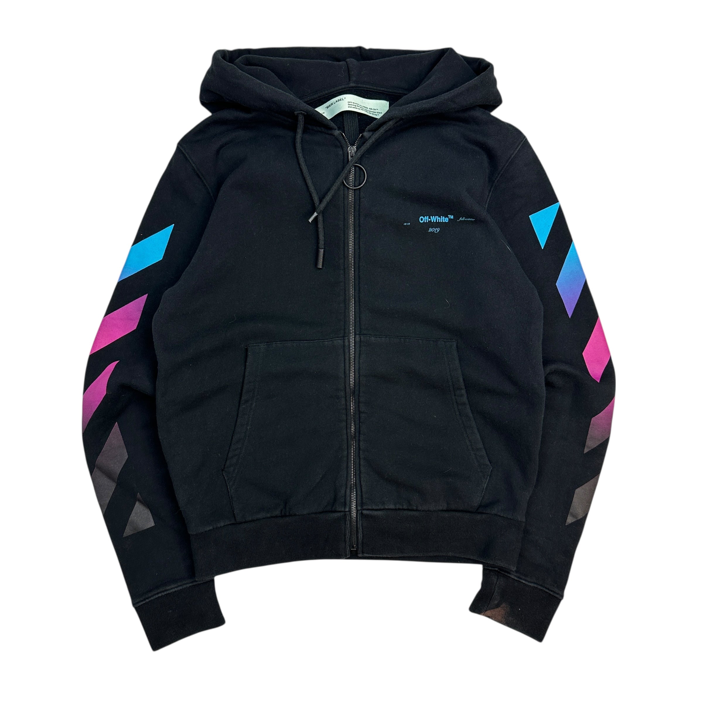 Off-White Diagonal Gradient Zip-Up Hoodie Black