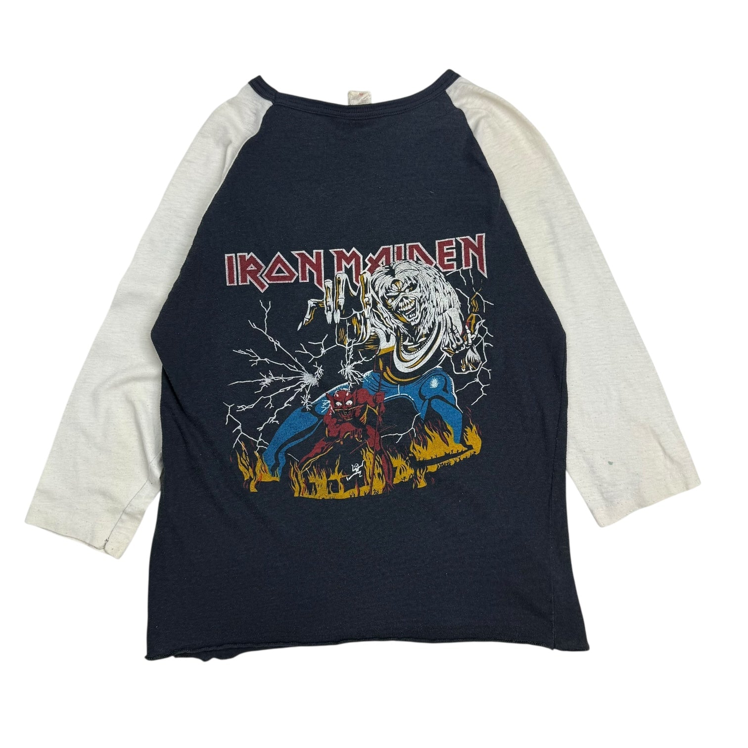 1980s Iron Maiden Piece Of Mind Raglan Tee Black/White