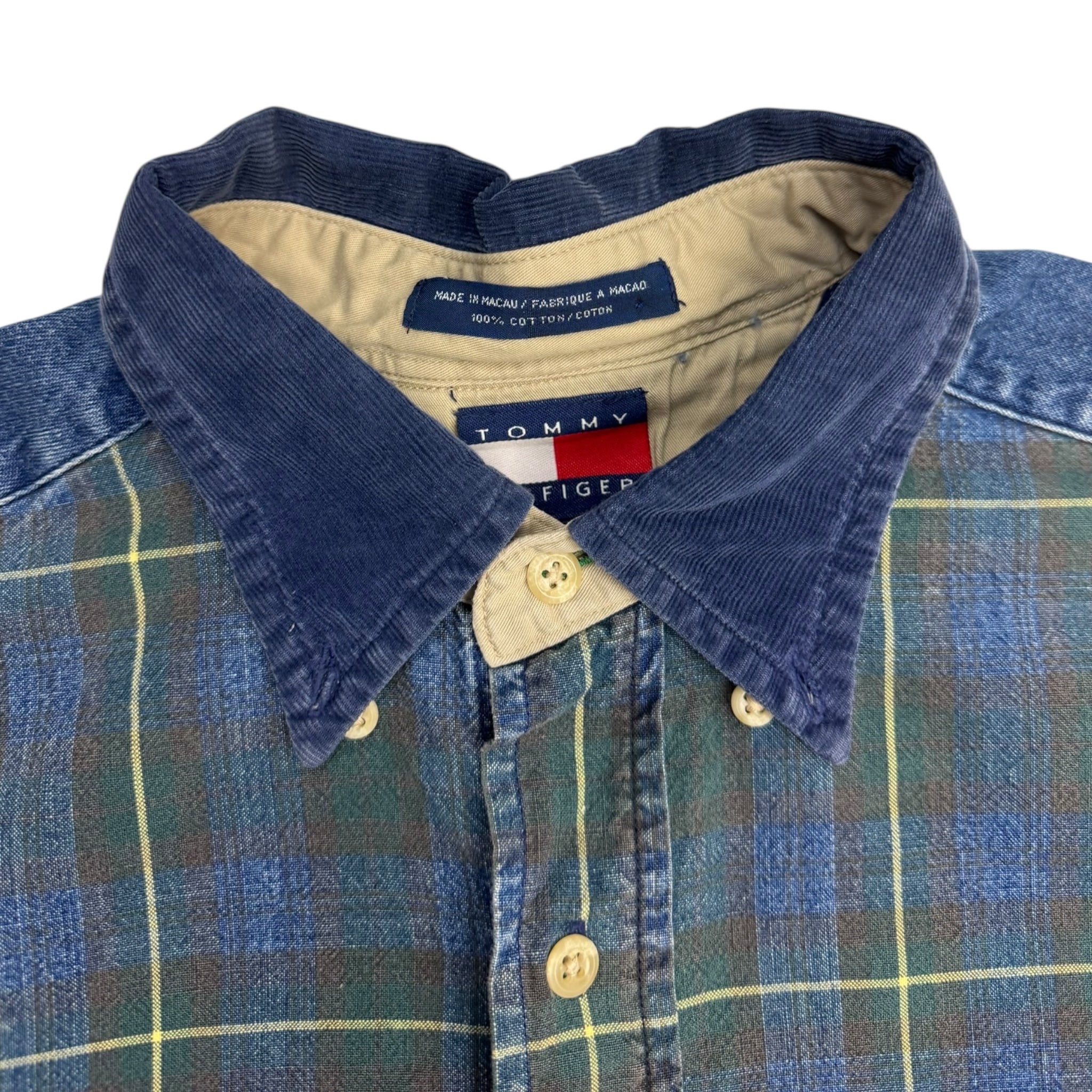 Vintage Tommy Hilfiger Tartan/Denim Pattern Button Up Shirt