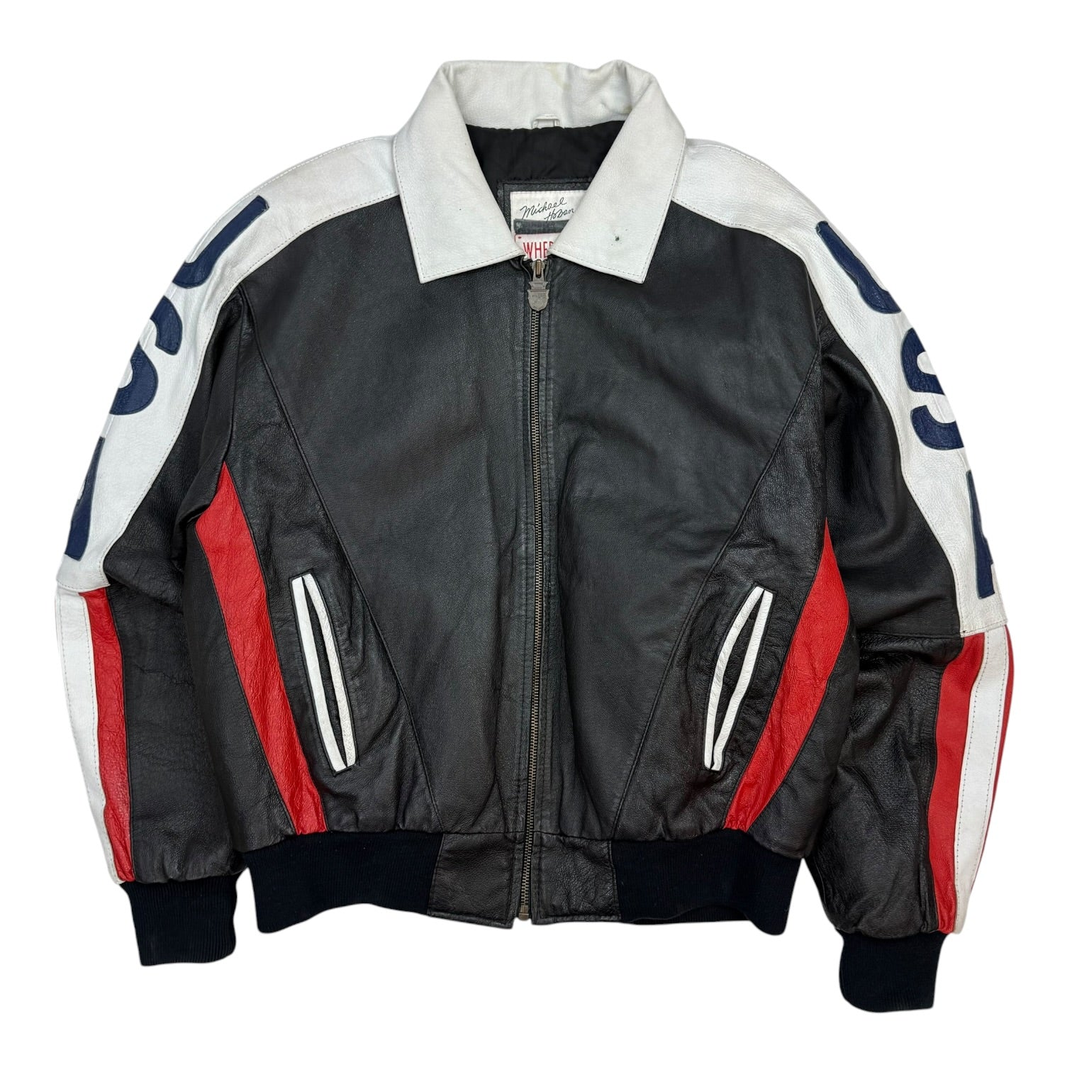 Vintage USA Flag Leather Jacket Black