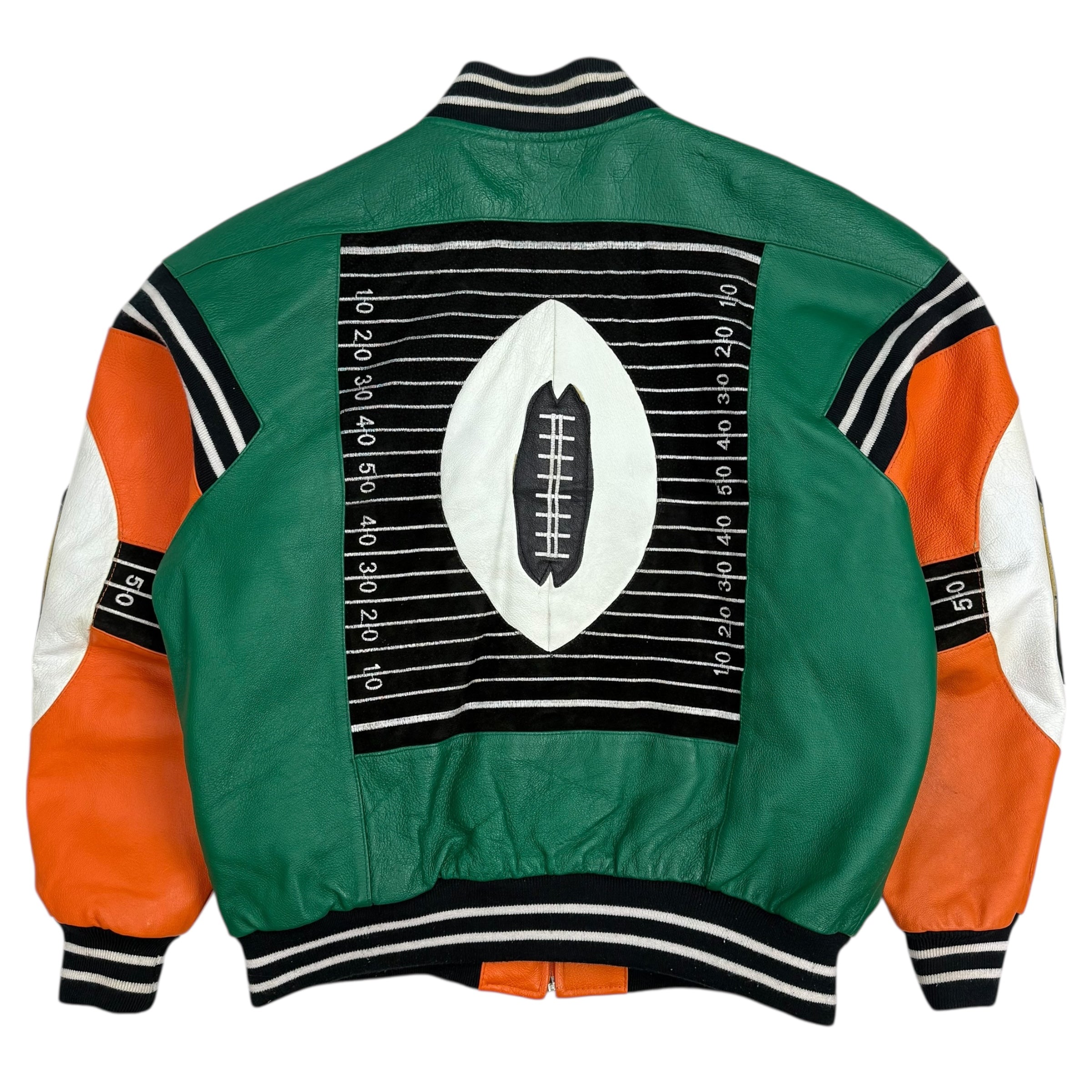 Vintage Michael Hoban Varsity Leather Football Jacket Orange/Green