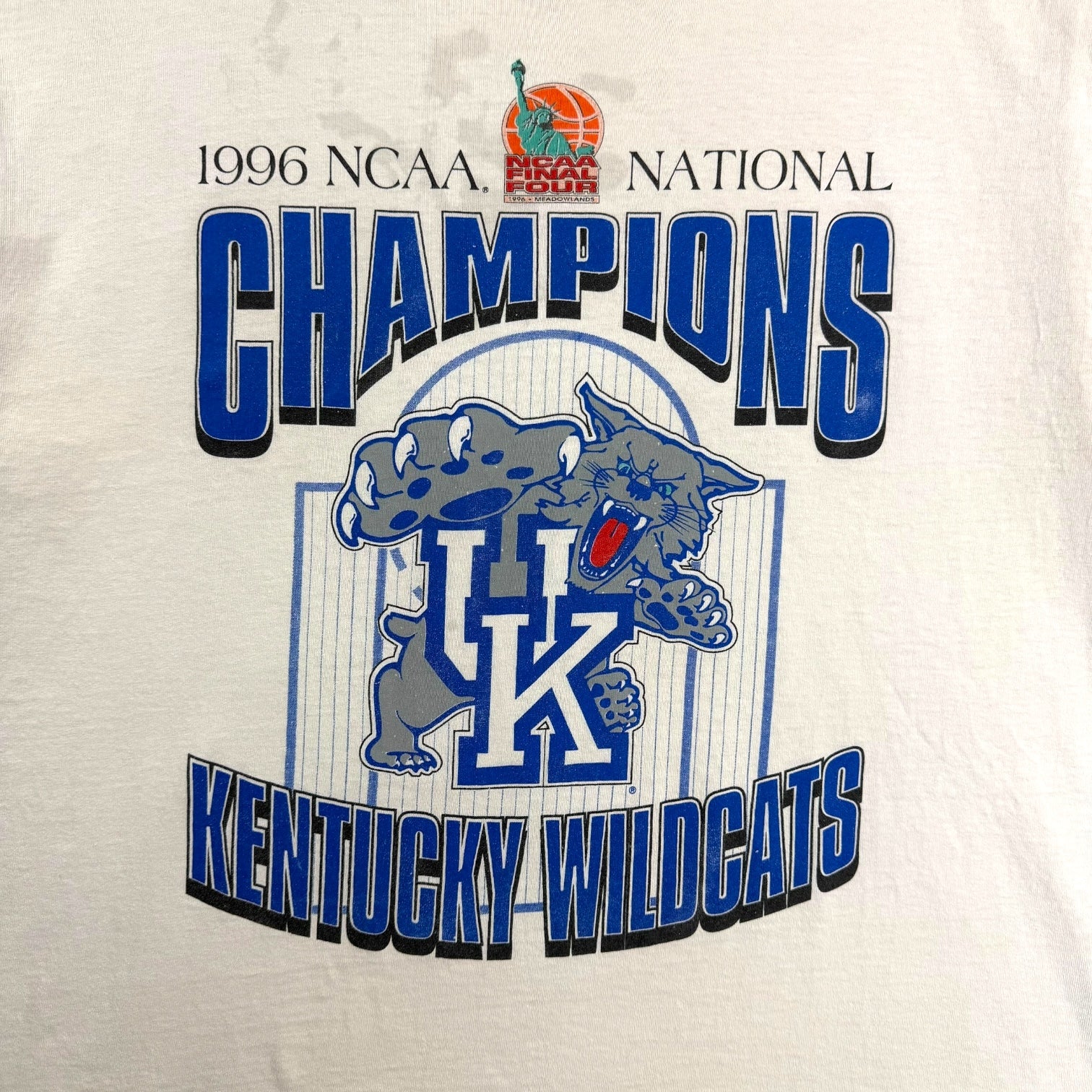 1996 NCAA National Champs Kentucky Wildcats Ringer Tee White
