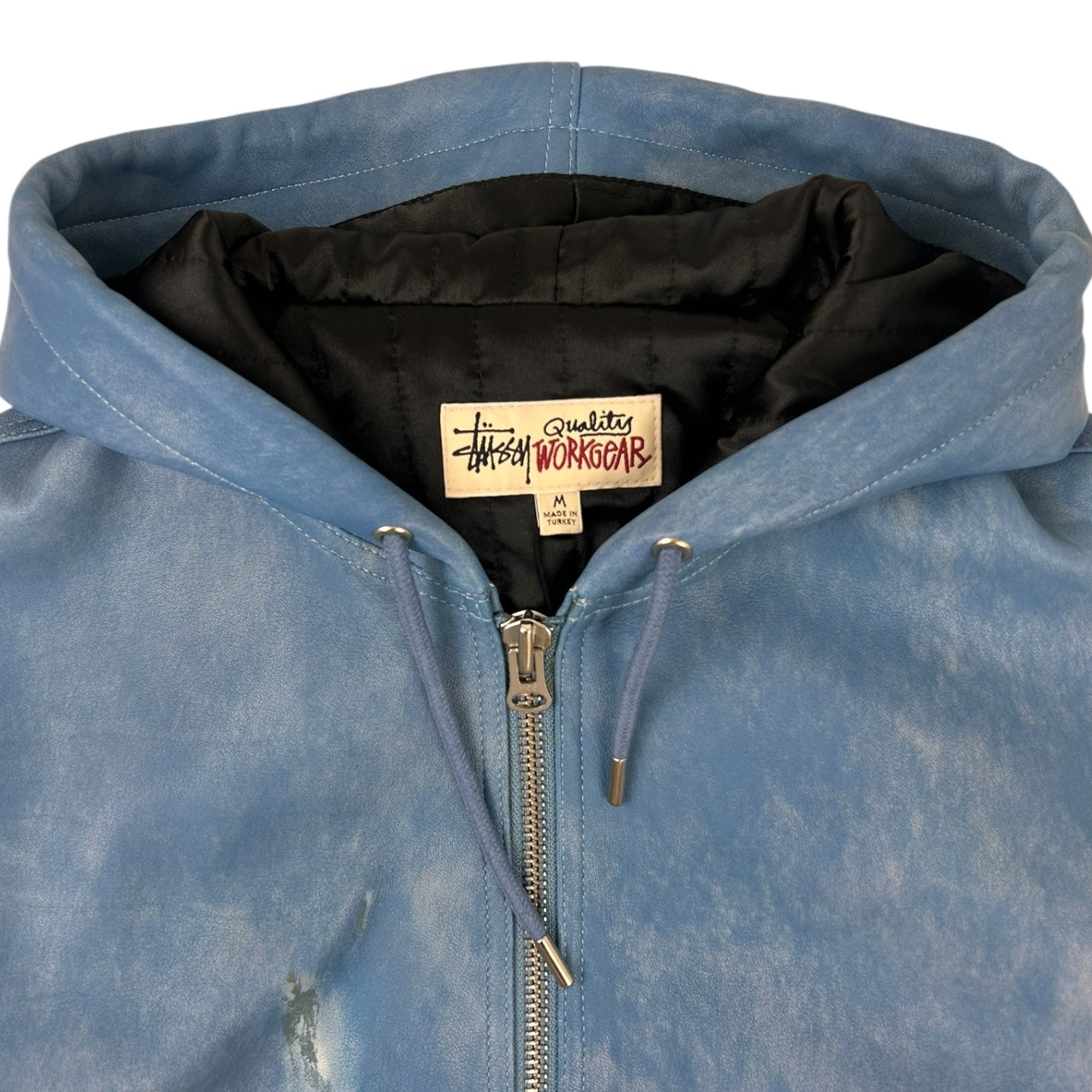 Stussy Stone Wash Leather Work Jacket Washed Blue