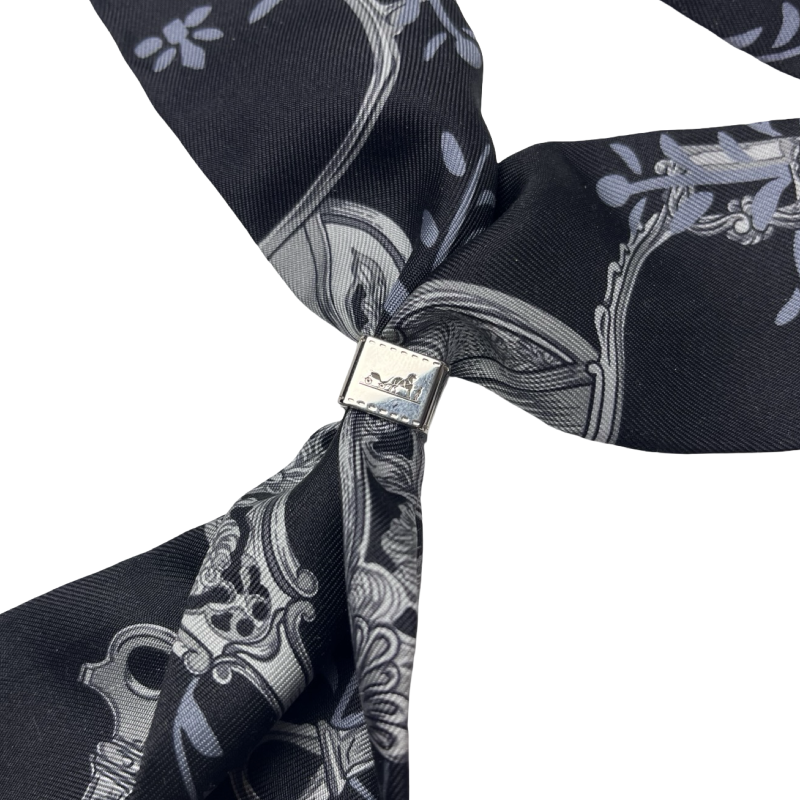(W) Hermes Black/Blue Silk Etriers Remix Twilly