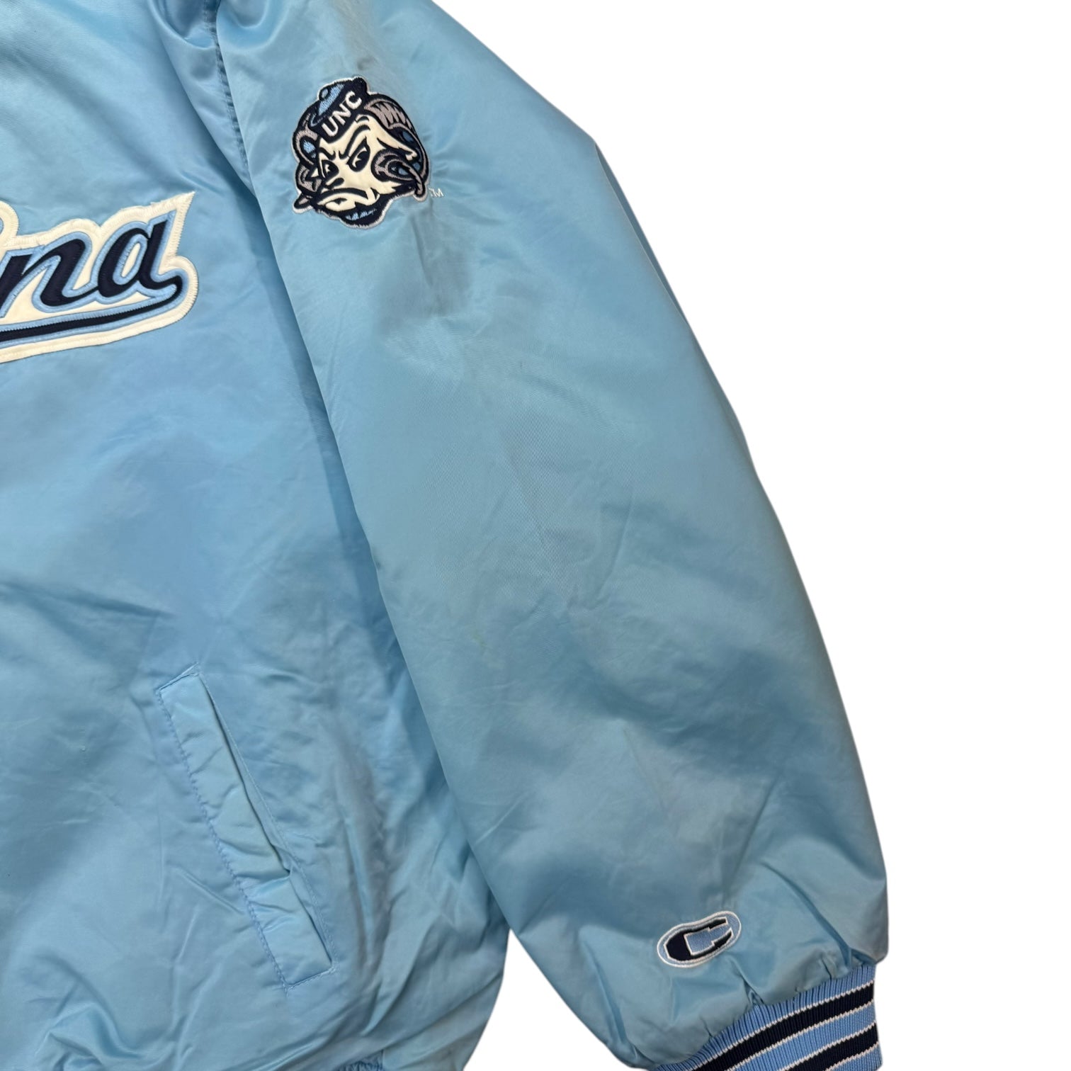 Vintage North Carolina Tarheels Bomber Jacket Light Blue