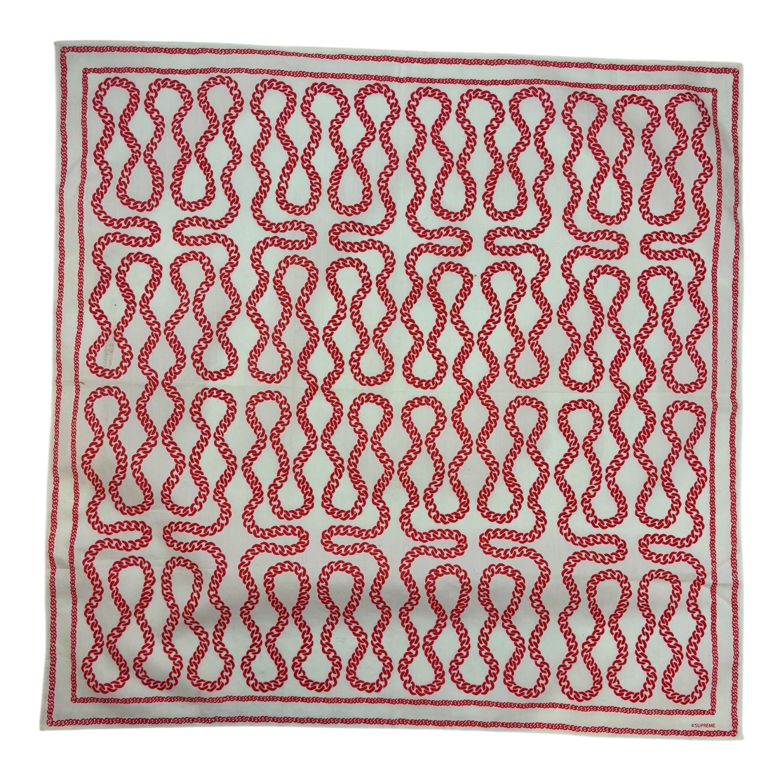 Supreme 2002 Squiggle Print Chain Bandana Red/White