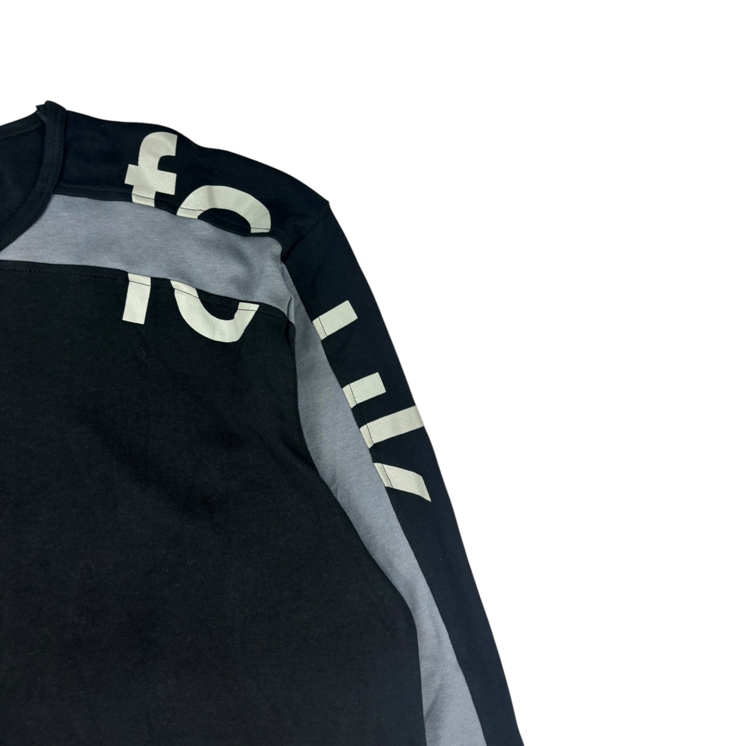 Vintage French Connection Logo Stripe Long Sleeve T-Shirt Black