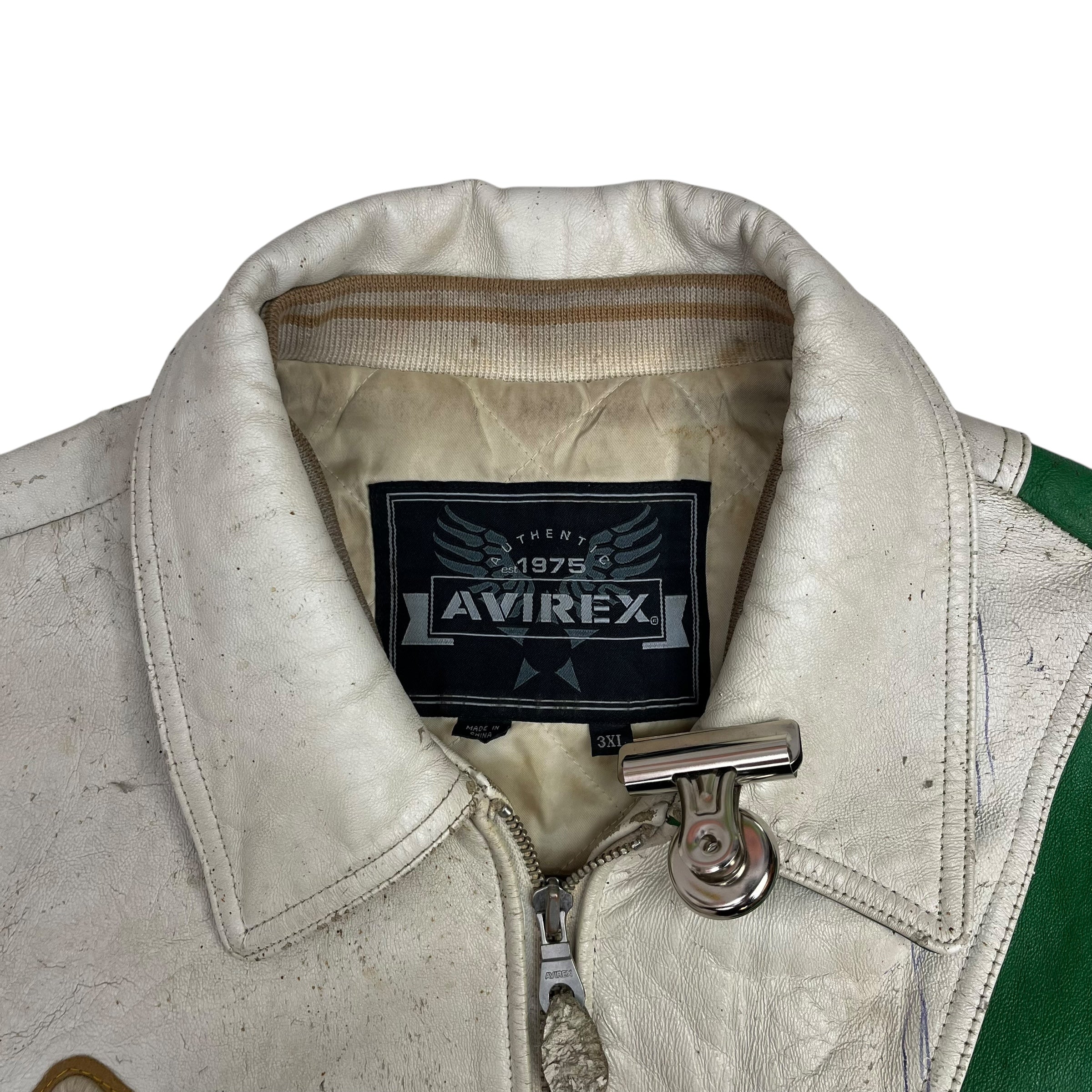 Vintage Avirex Varsity Leather Jacket White/Green