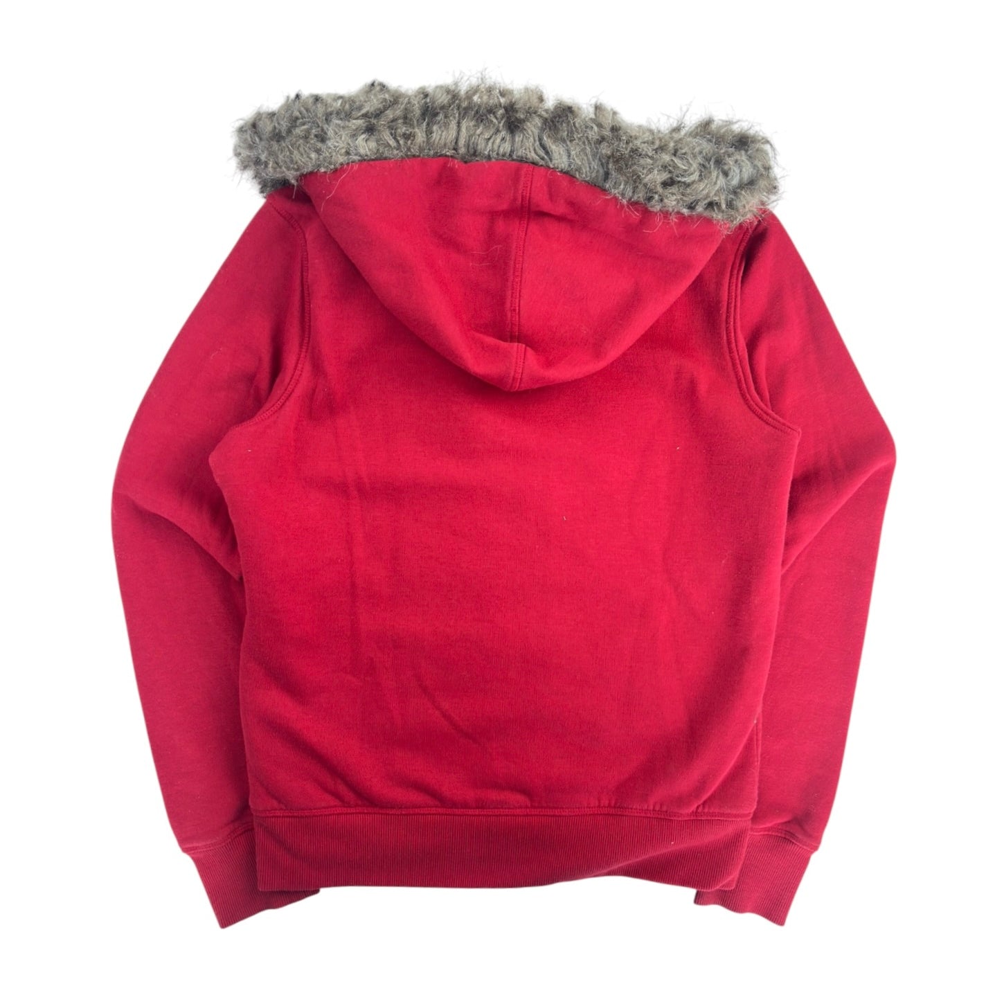 (W) Guess Faux Fur Trimmed Zip Up Hoodie Red