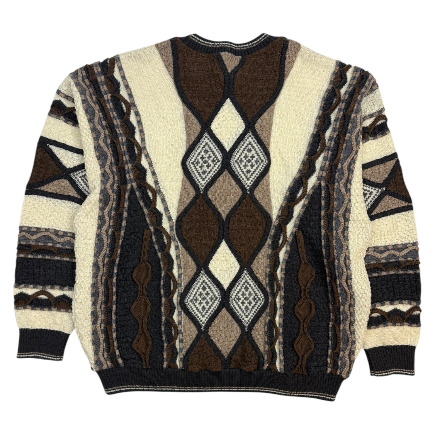Vintage Tosani 3D Knit Argyle Sweater Tan/Brown