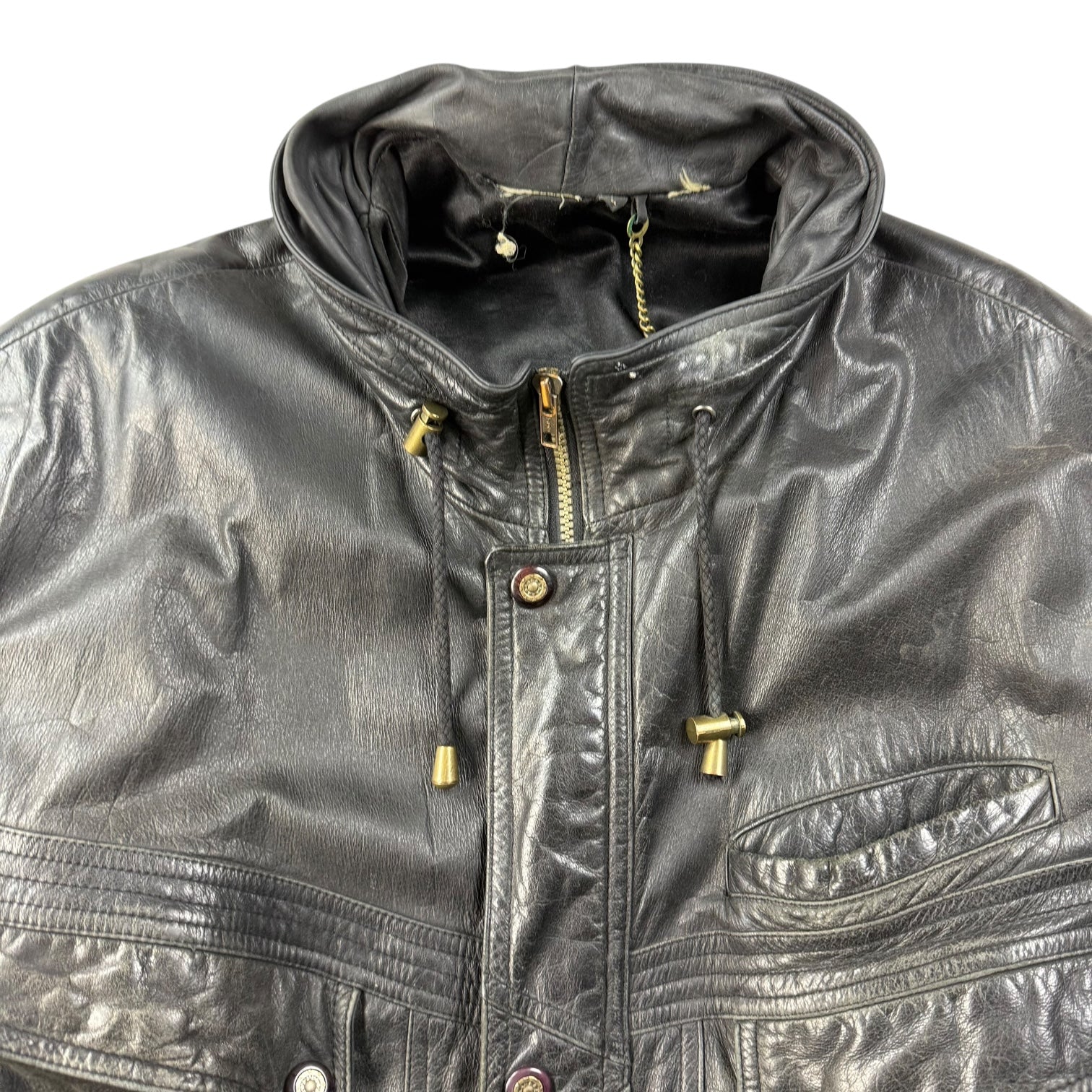 Vintage Leather Bomber Jacket Black