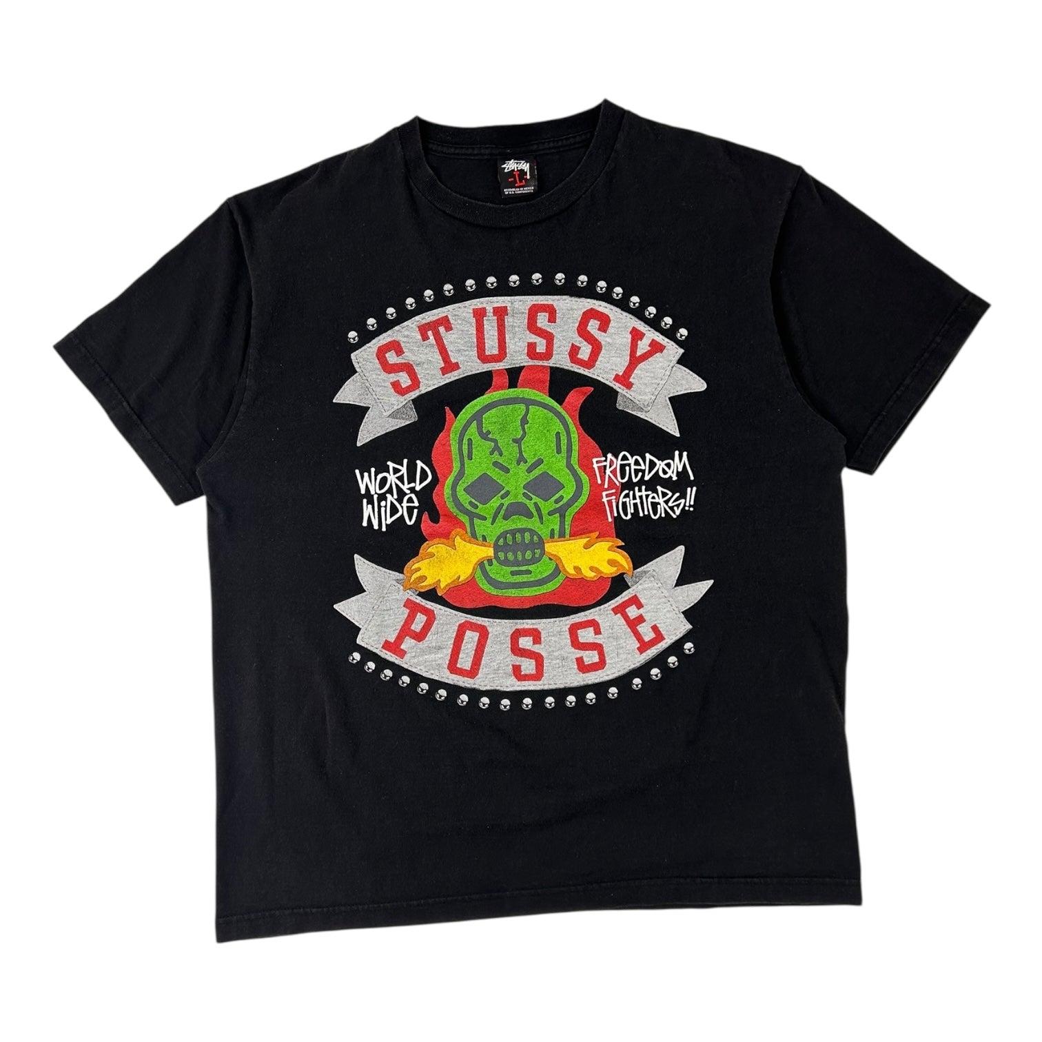 Vintage Stussy World Of Pose Skull T-Shirt Black