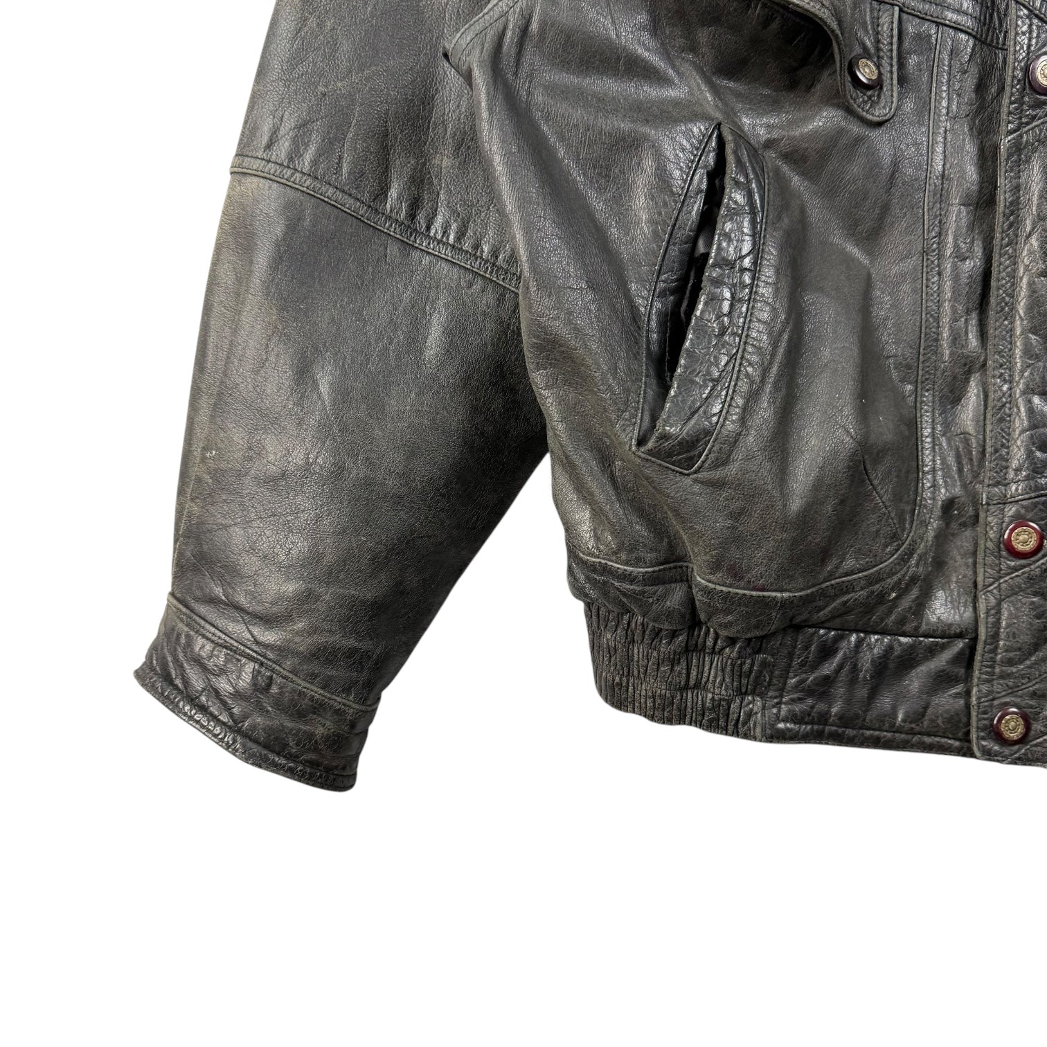 Vintage Leather Bomber Jacket Black