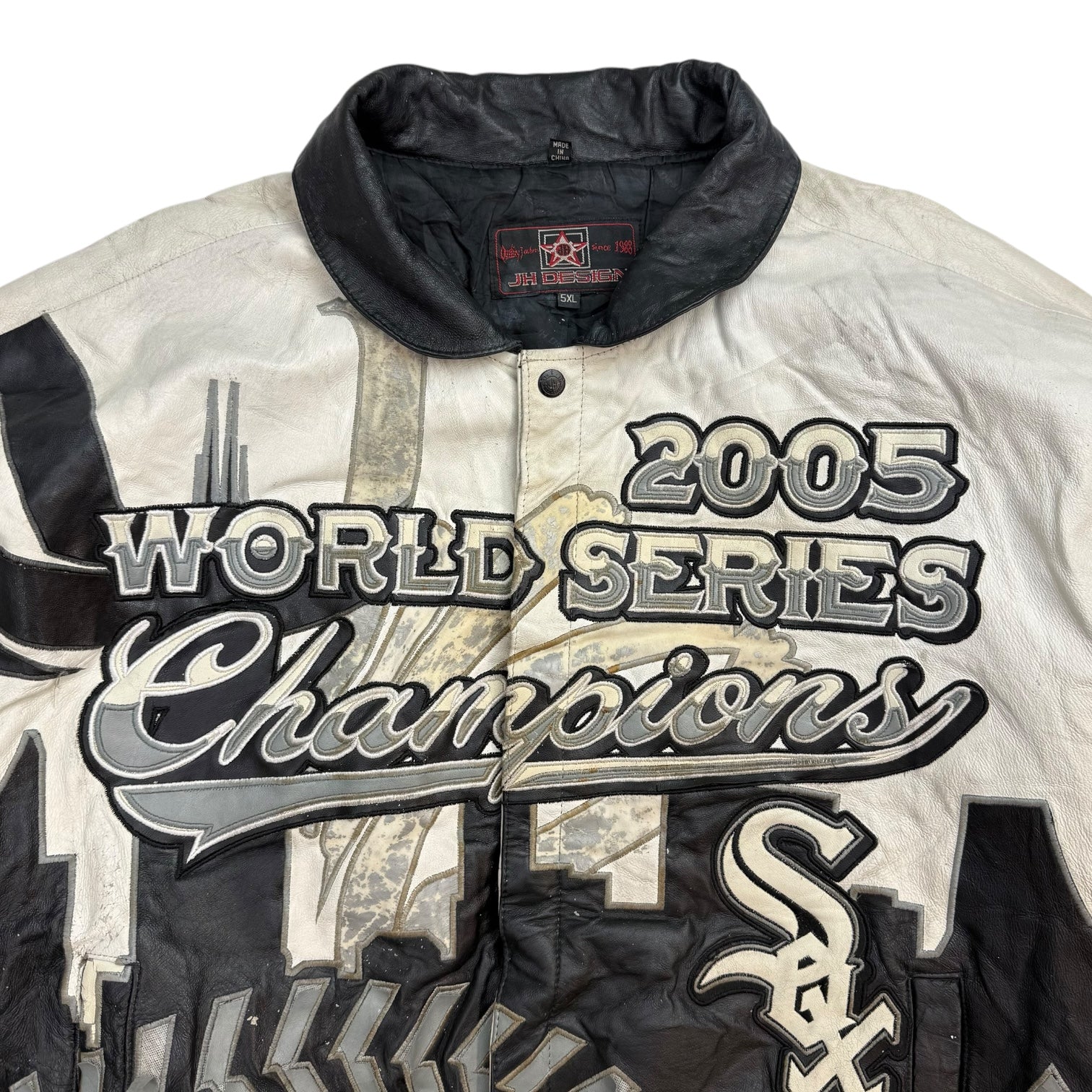2005 Jeff Hamilton Chicago White Sox World Series Champions Leather Jacket White/Black