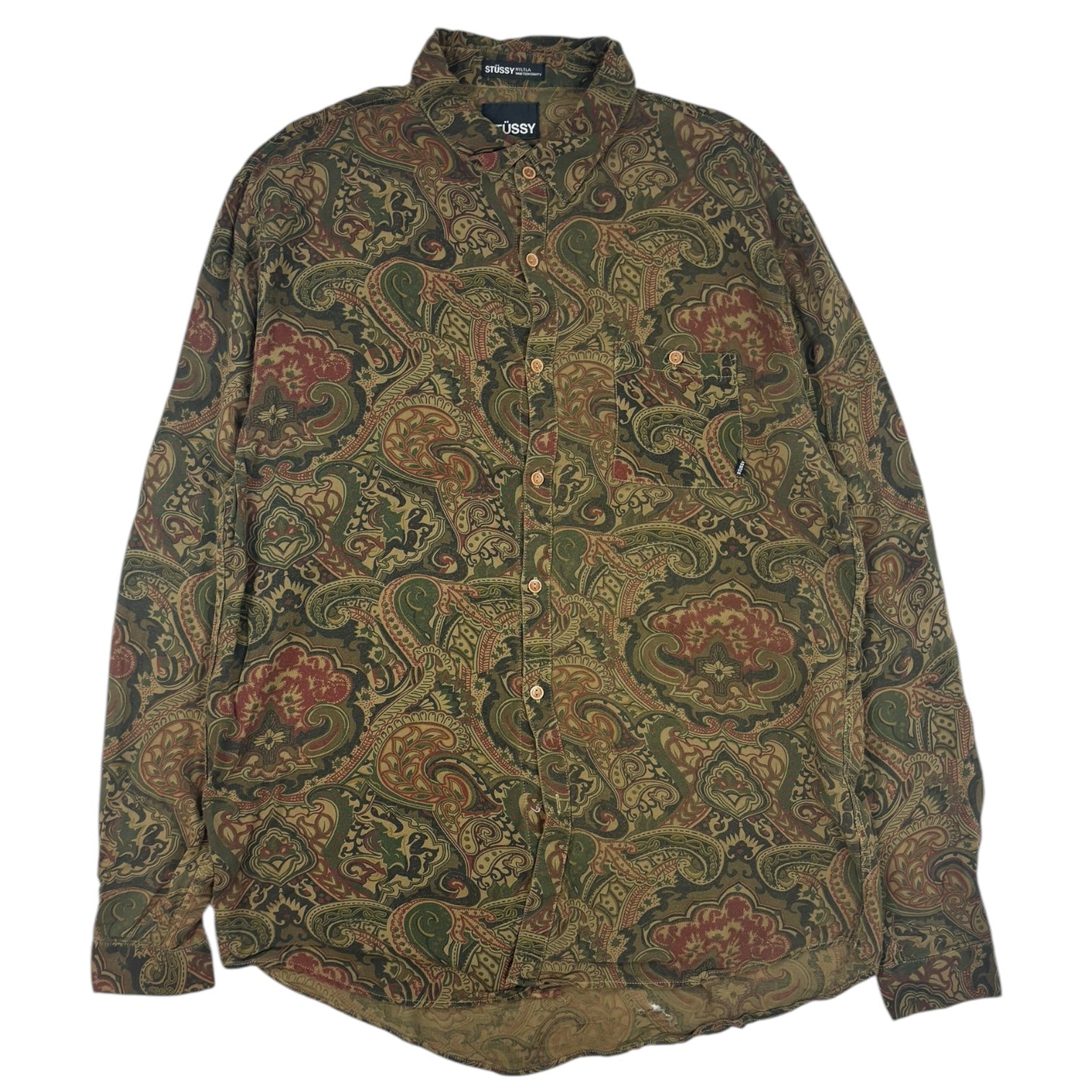 Vintage Y2K Stussy Bonnard Print Button-Up Shirt Brown