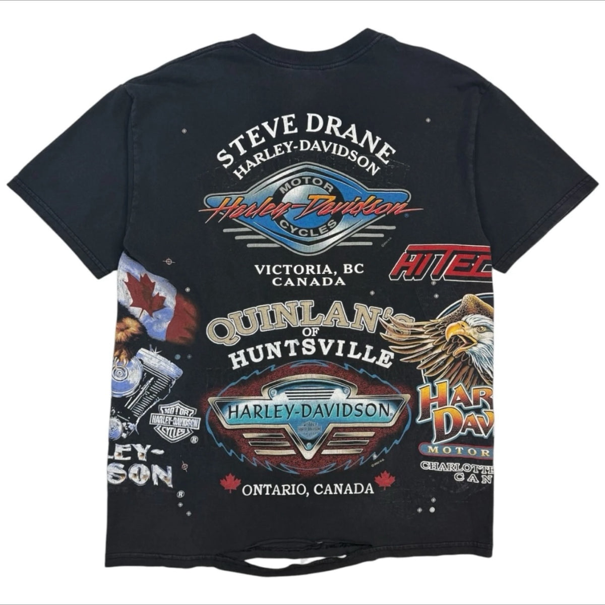Vintage Harley Davidson Canadian Test Print Double Sided Tee Black