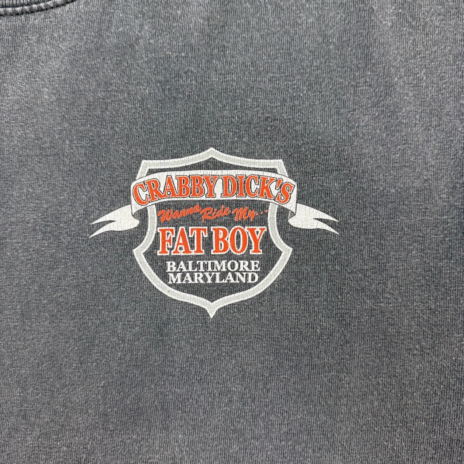 Vintage Crabby Dicks Fat Boys Biker Tee Faded Black