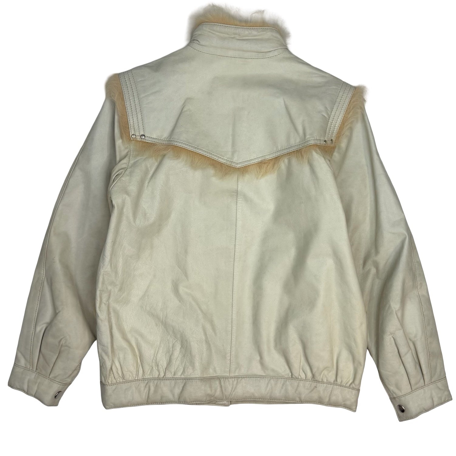 (W) Vintage Fur Trimmed Leather Jacket White