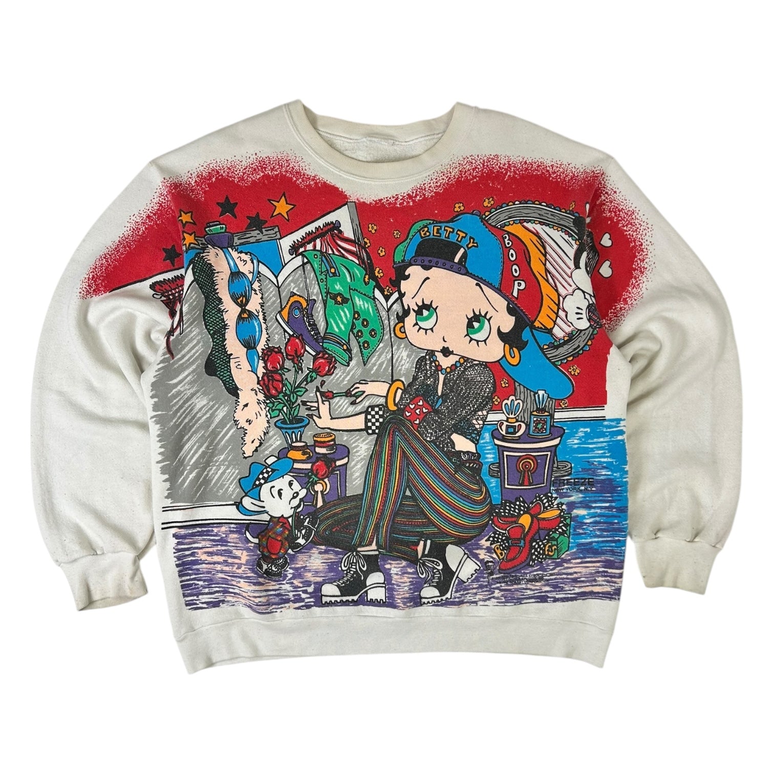 1994 Betty Boop AOP “What’s a girl wear?” Sweater White