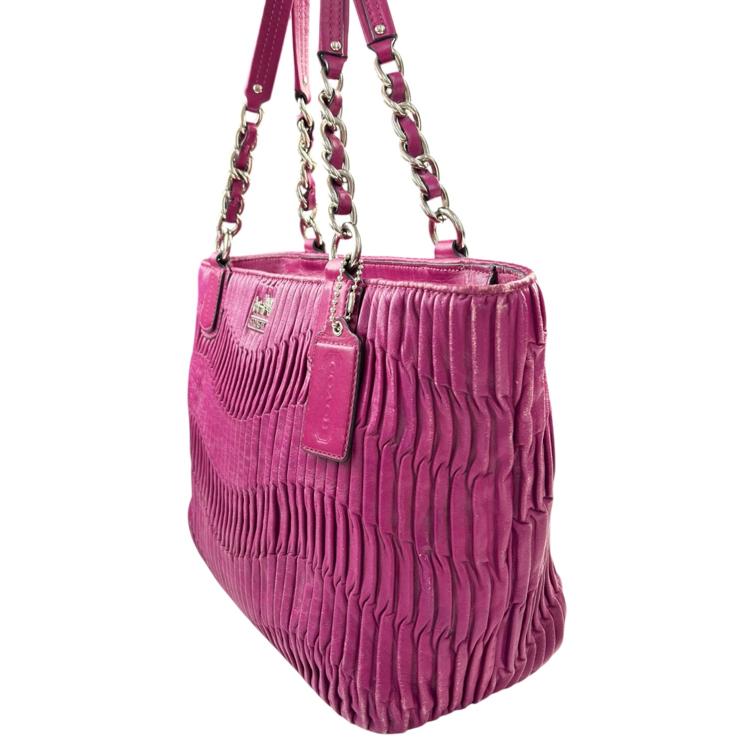 (W) Coach Madison Gathered Tote Bag Magenta