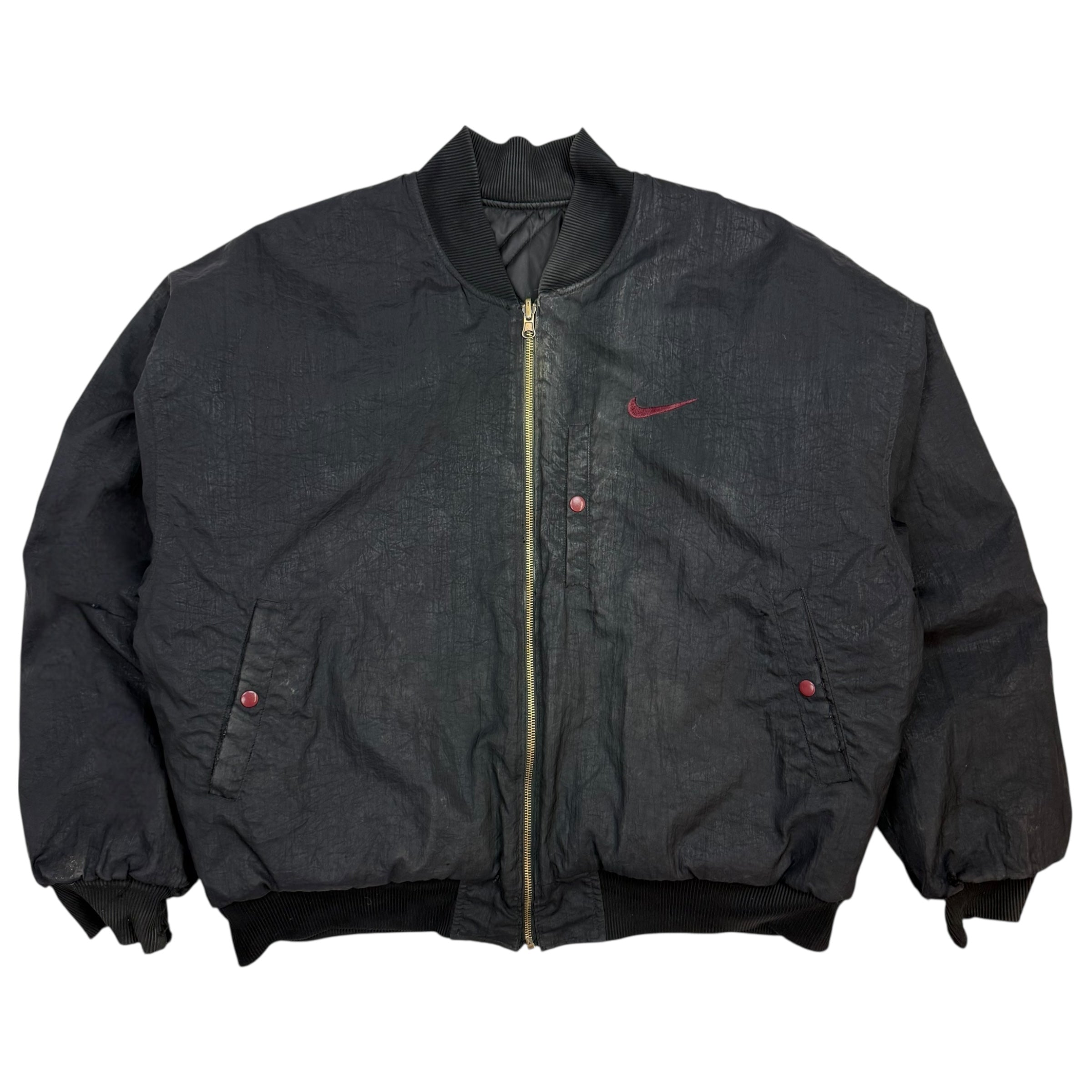 Vintage Nike Reversible Quilted Bomber Jacket Black/Maroon