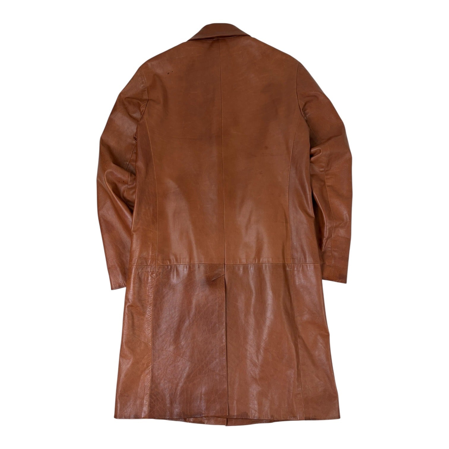 (W) Button-Up Leather Trench Coat Brown