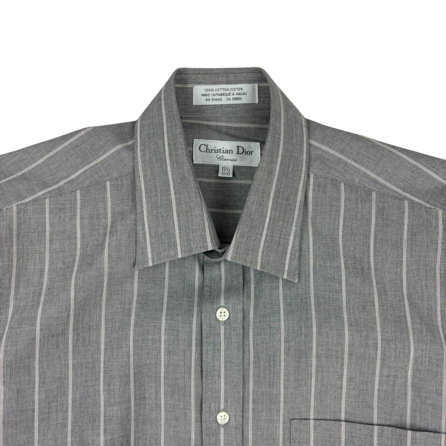Christian Dior Striped Button-Up Dress Shirt Grey/White