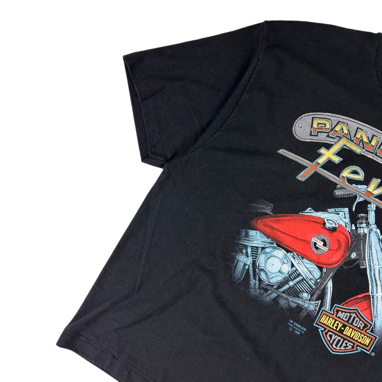Vintage 1990 Harley Davidson “Panhead Fever” 3D Emblem T-Shirt Black