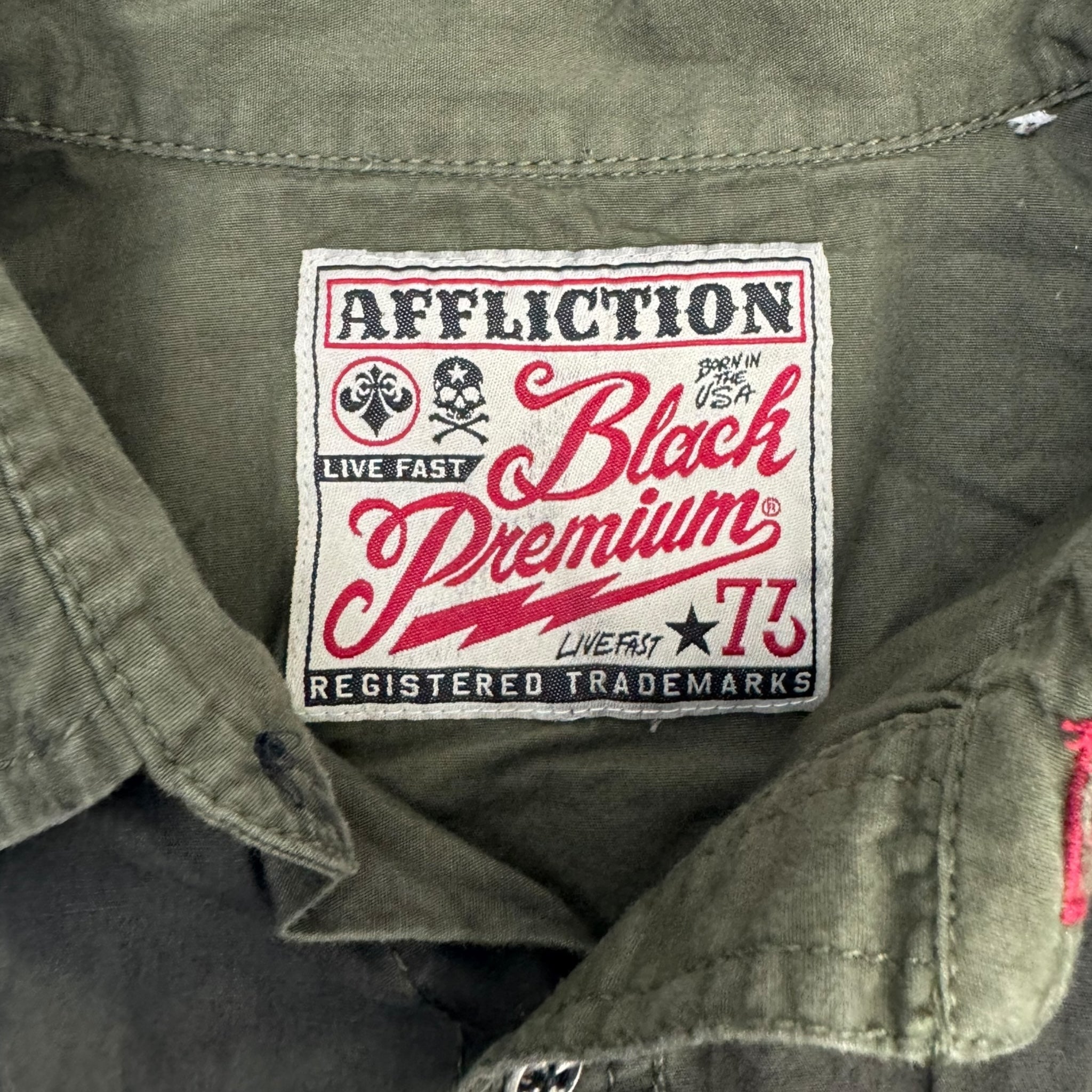 Y2K Affliction Tactical Pocket Button Up Militant Green