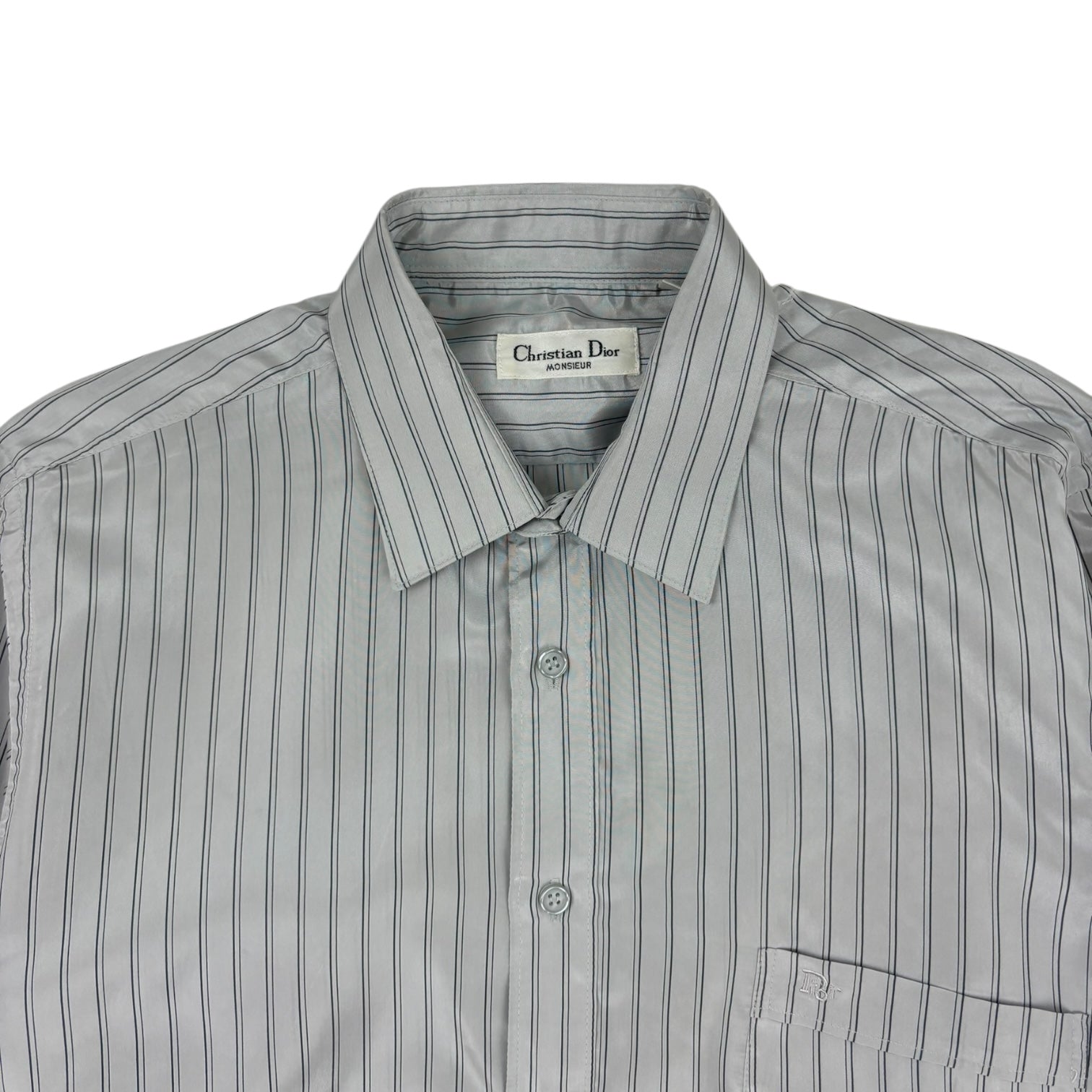 Christian Dior Monsieur Satin Striped Button-Up Dress Shirt Silver