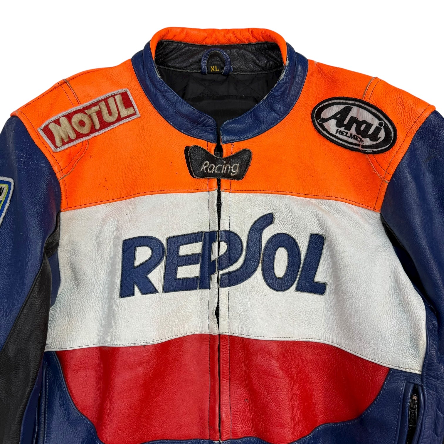 Vintage Repsol Michelin Racing Leather Jacket Orange/Blue