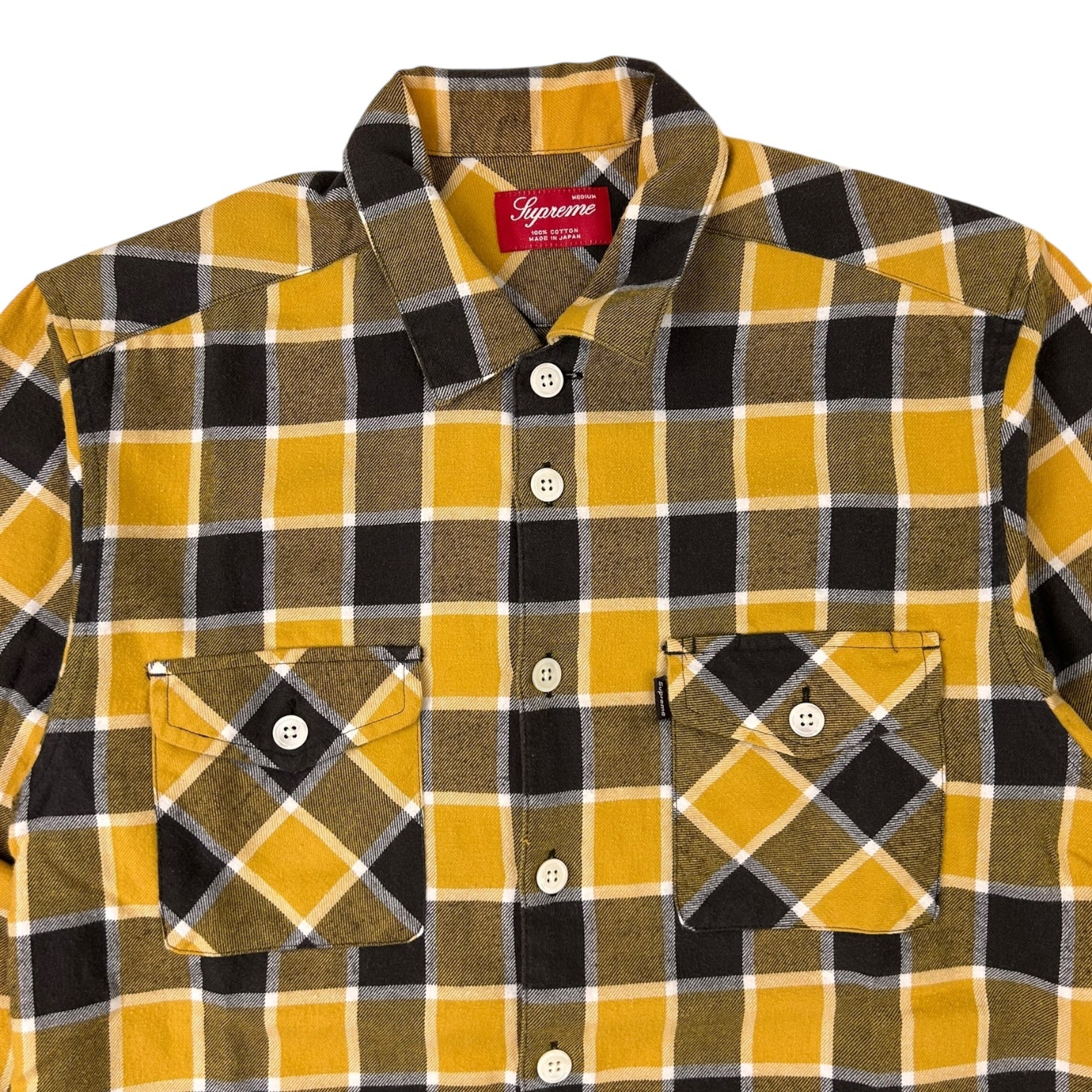 Supreme Flannel Made In Japan Plain Long Sleeve Button Up Shirt Black/Yellow