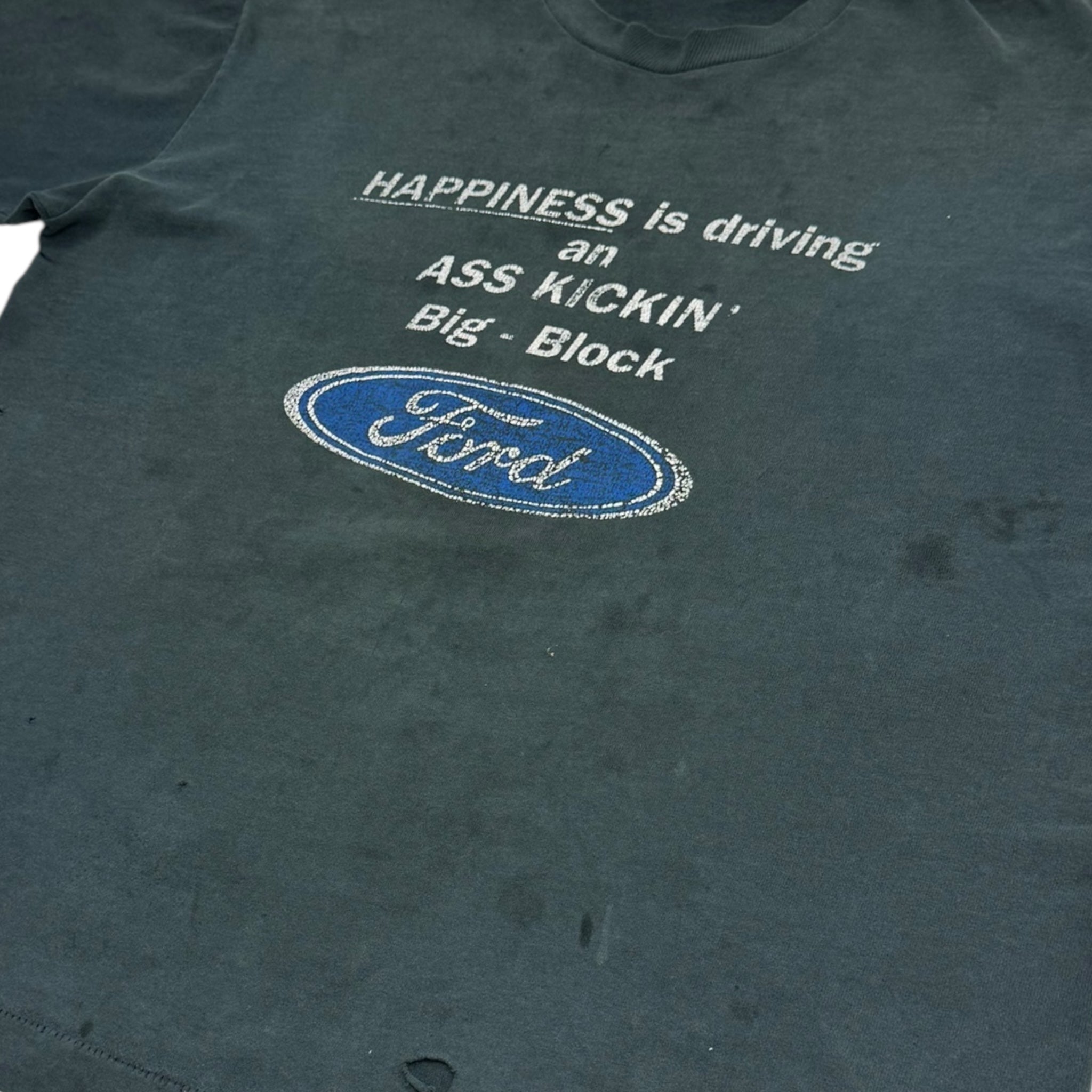Vintage Distressed Ford “Happiness Is Driving…” T-Shirt Faded Black