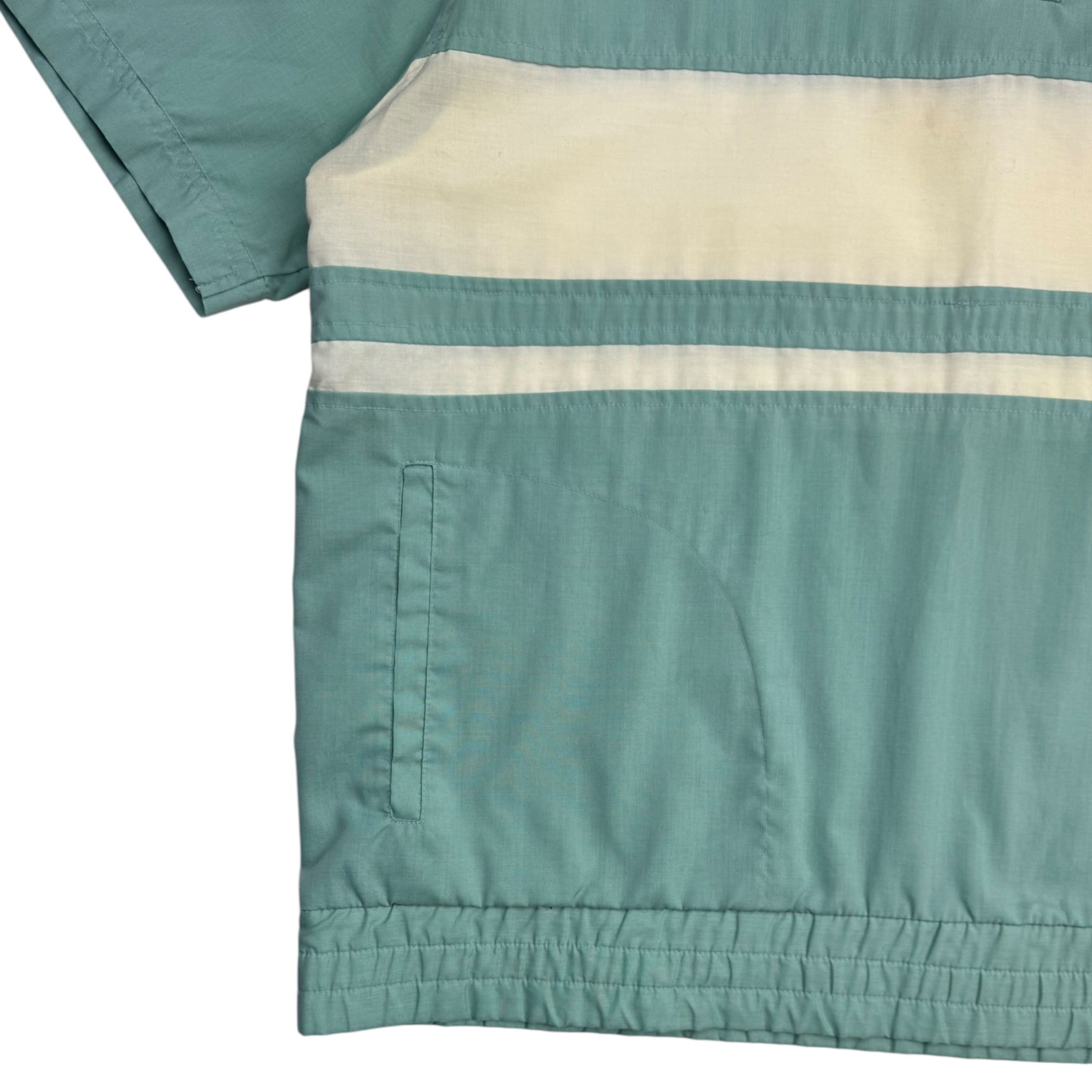 Vintage Pocketed Poplin Collared Pullover Shirt Pale Teal