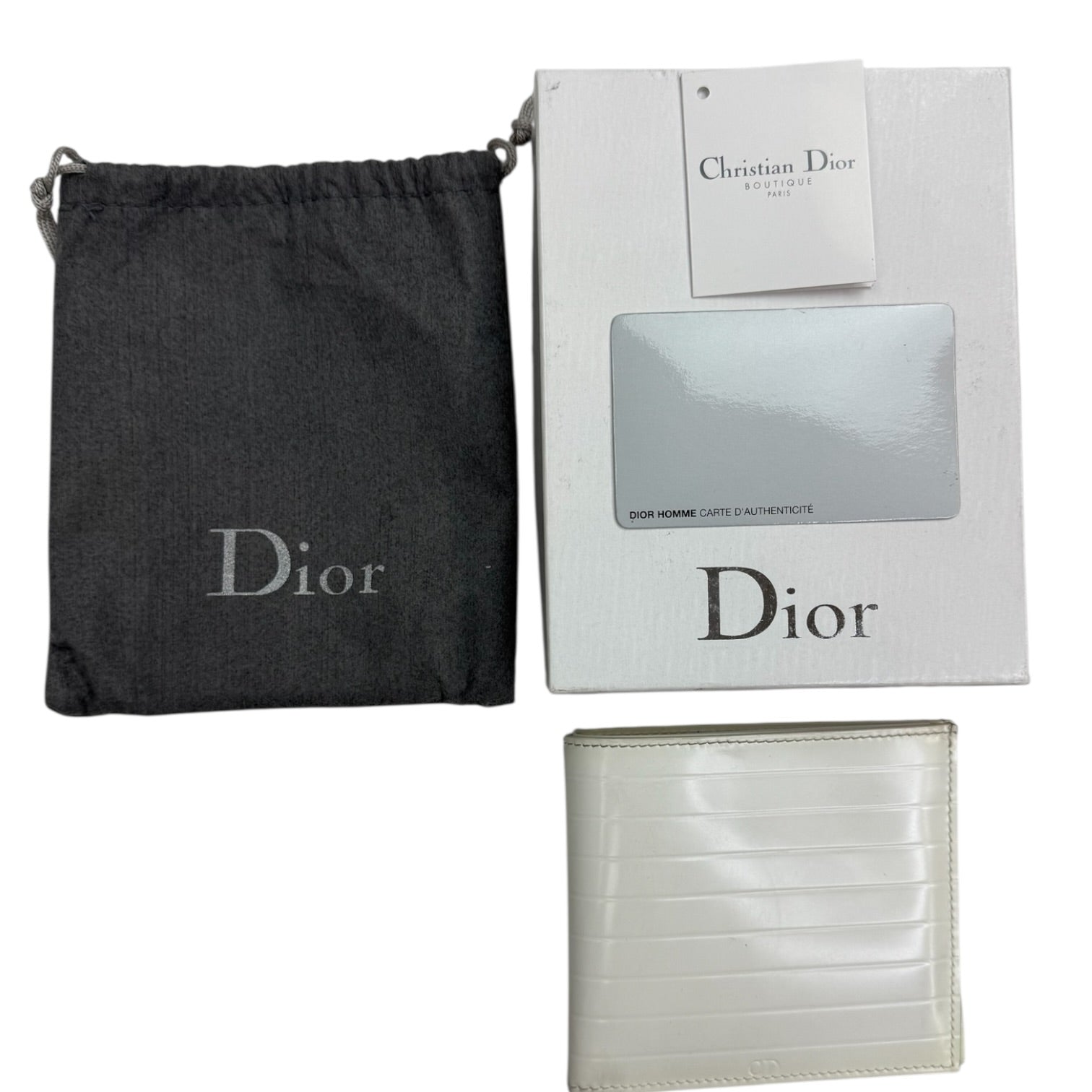 Dior Homme Tie Patent Leather Bifold Wallet White