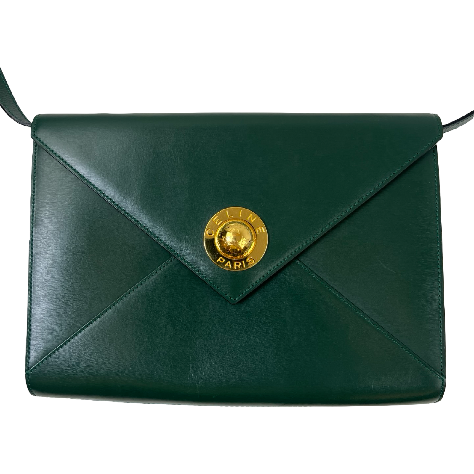 Vintage Celine Leather Envelope Shoulder Bag Green