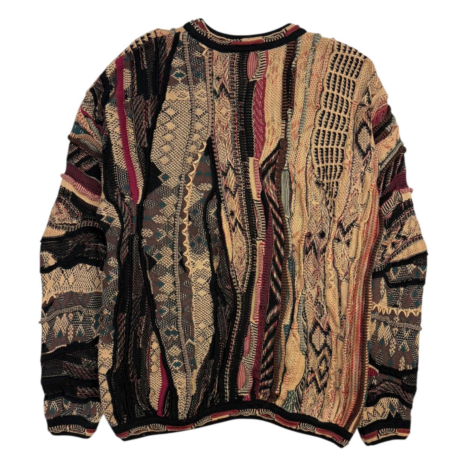 Vintage Tundra 3D Knit Sweater Tan/Burgundy