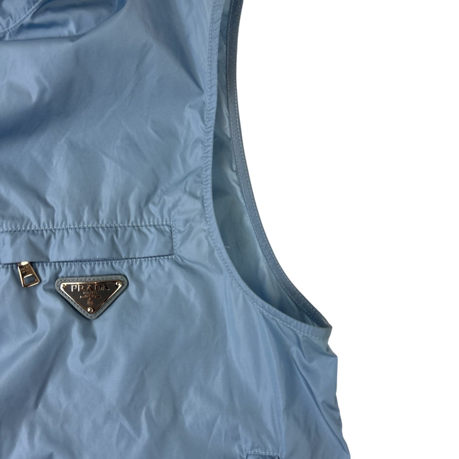 Prada Logo Plate Hooded Vest Baby Blue