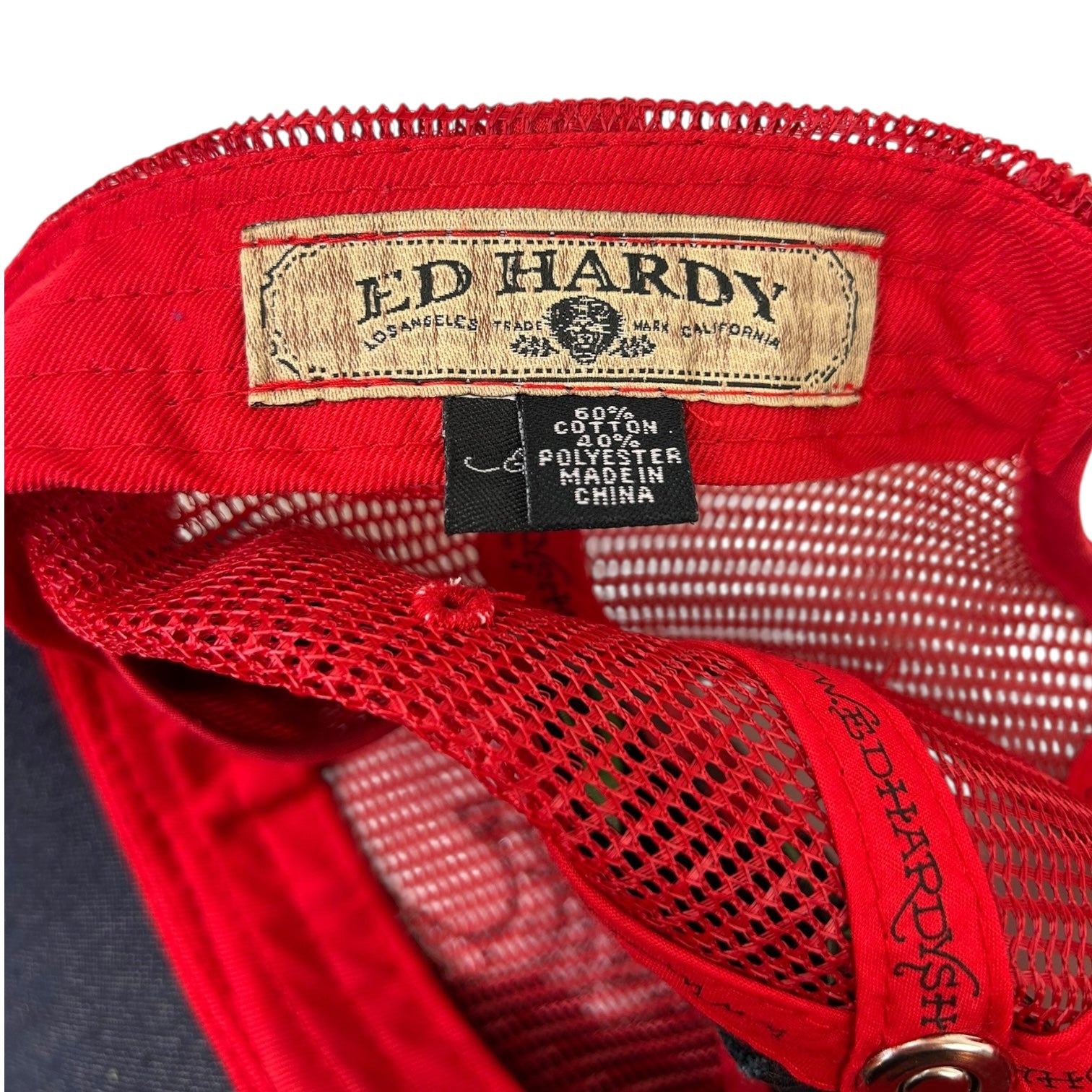 Vintage Y2K Ed Hardy Embroidered Heart Snapback Hat Red/Black