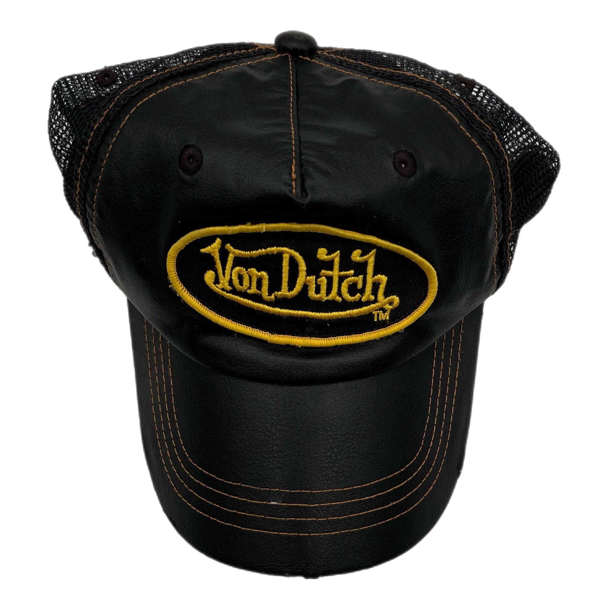 Vintage Von Dutch Faux Leather Trucker Hat