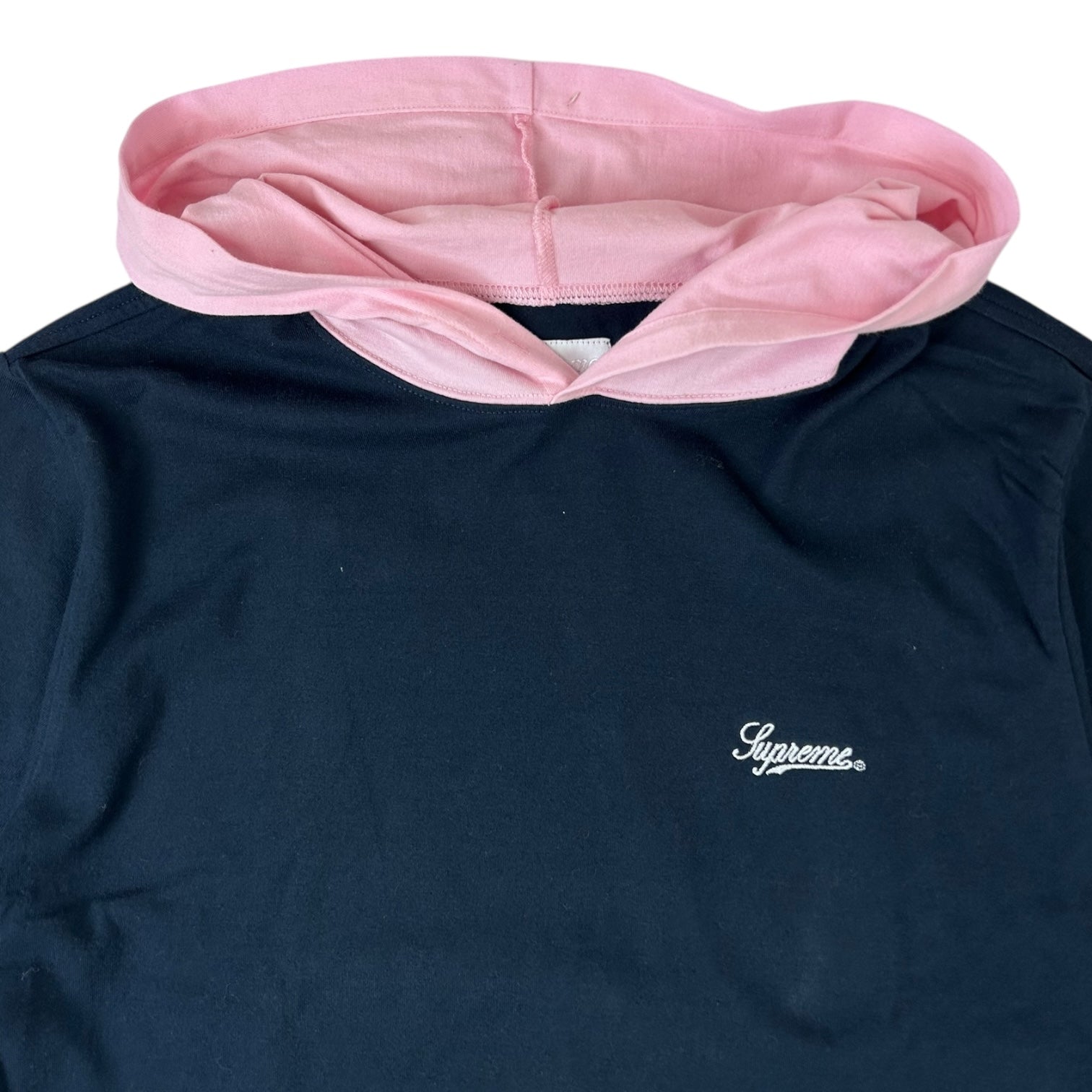 Supreme Contrast Hooded Long Sleeve Pink/Navy